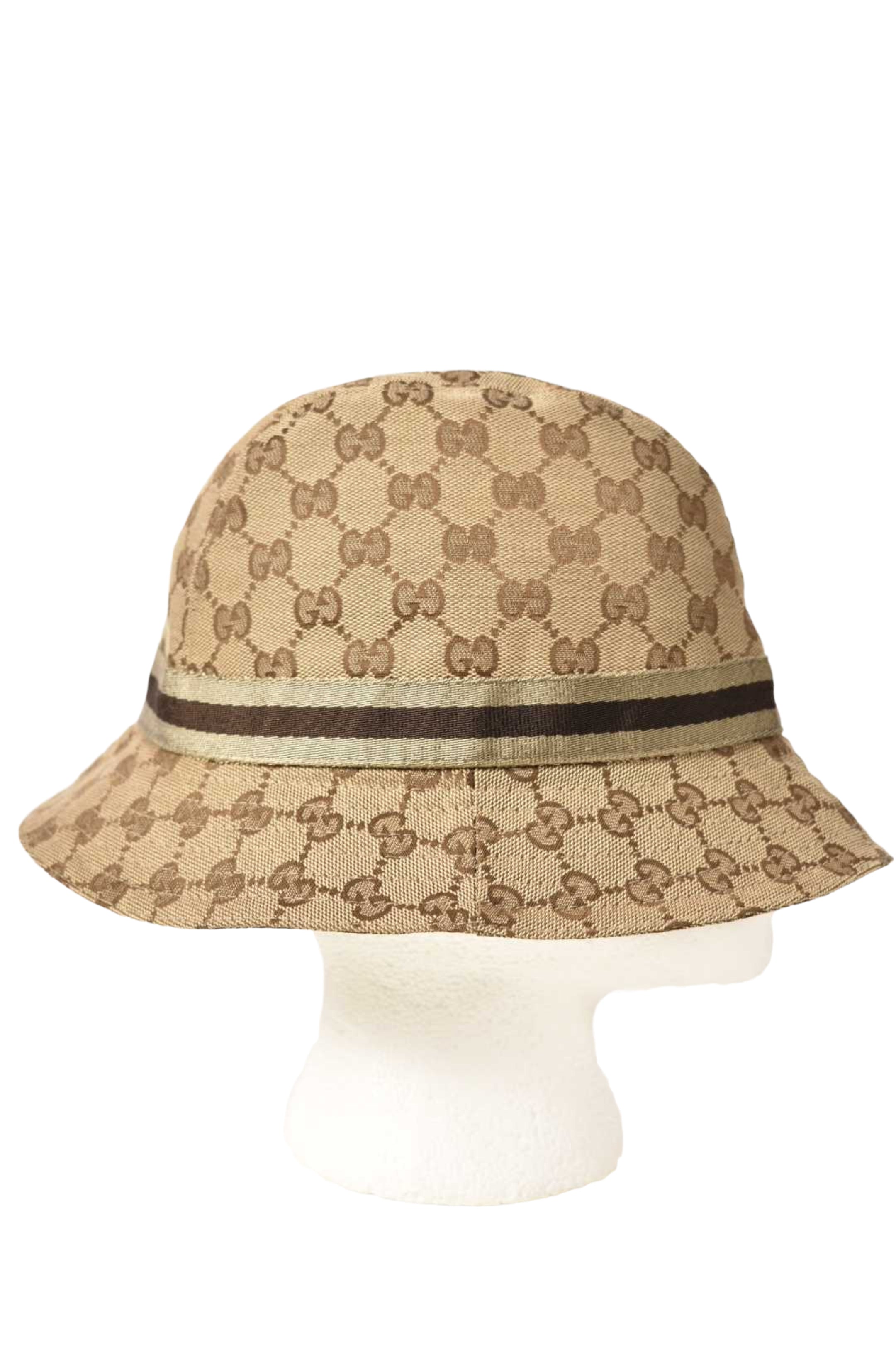 GUCCI Beige Tan Monogram GG Cotton Blend Bucket Hat Medium Italy