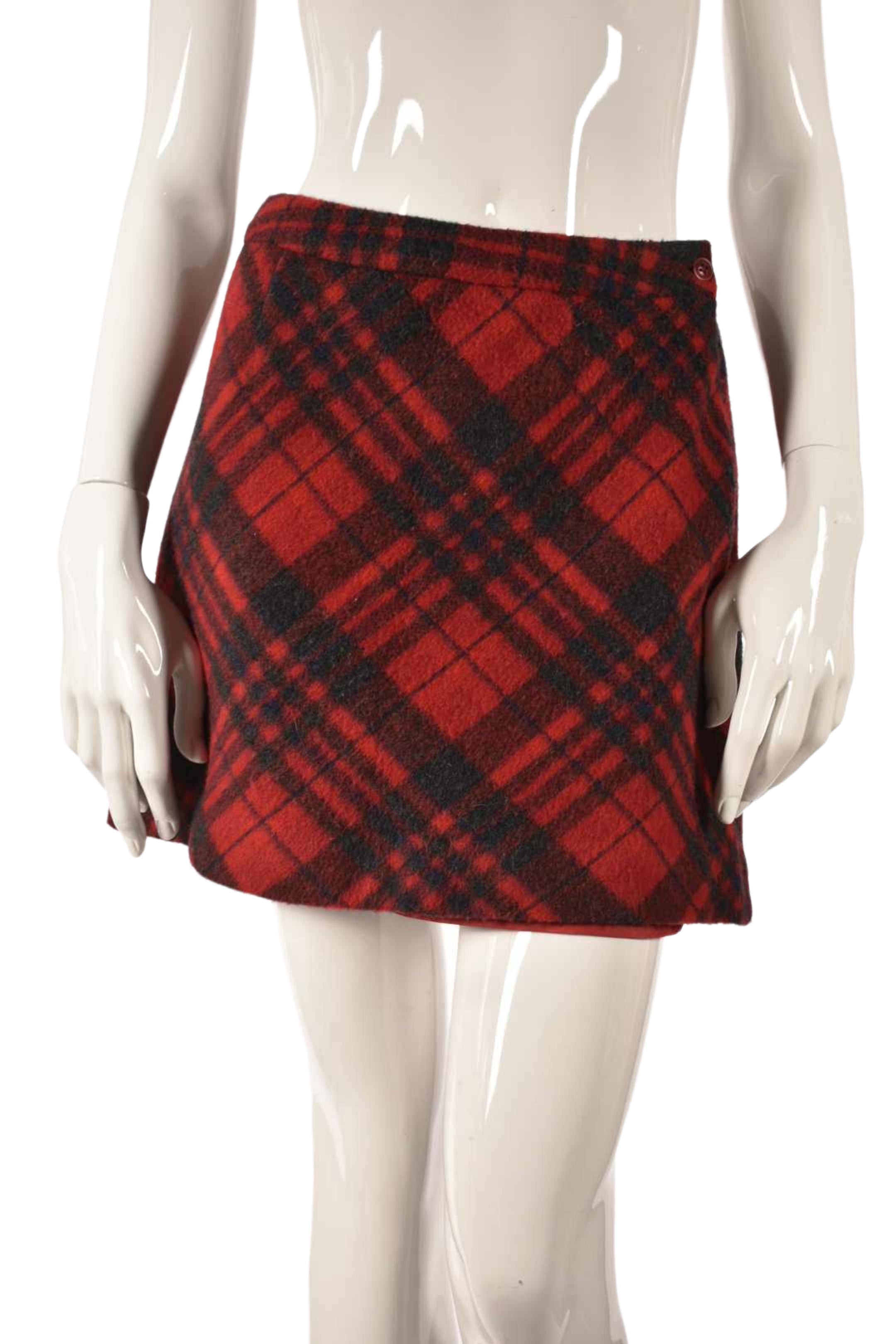 2000s ESPRIT Red Black Tartan Brushed Wool Flannel Skirt 4US