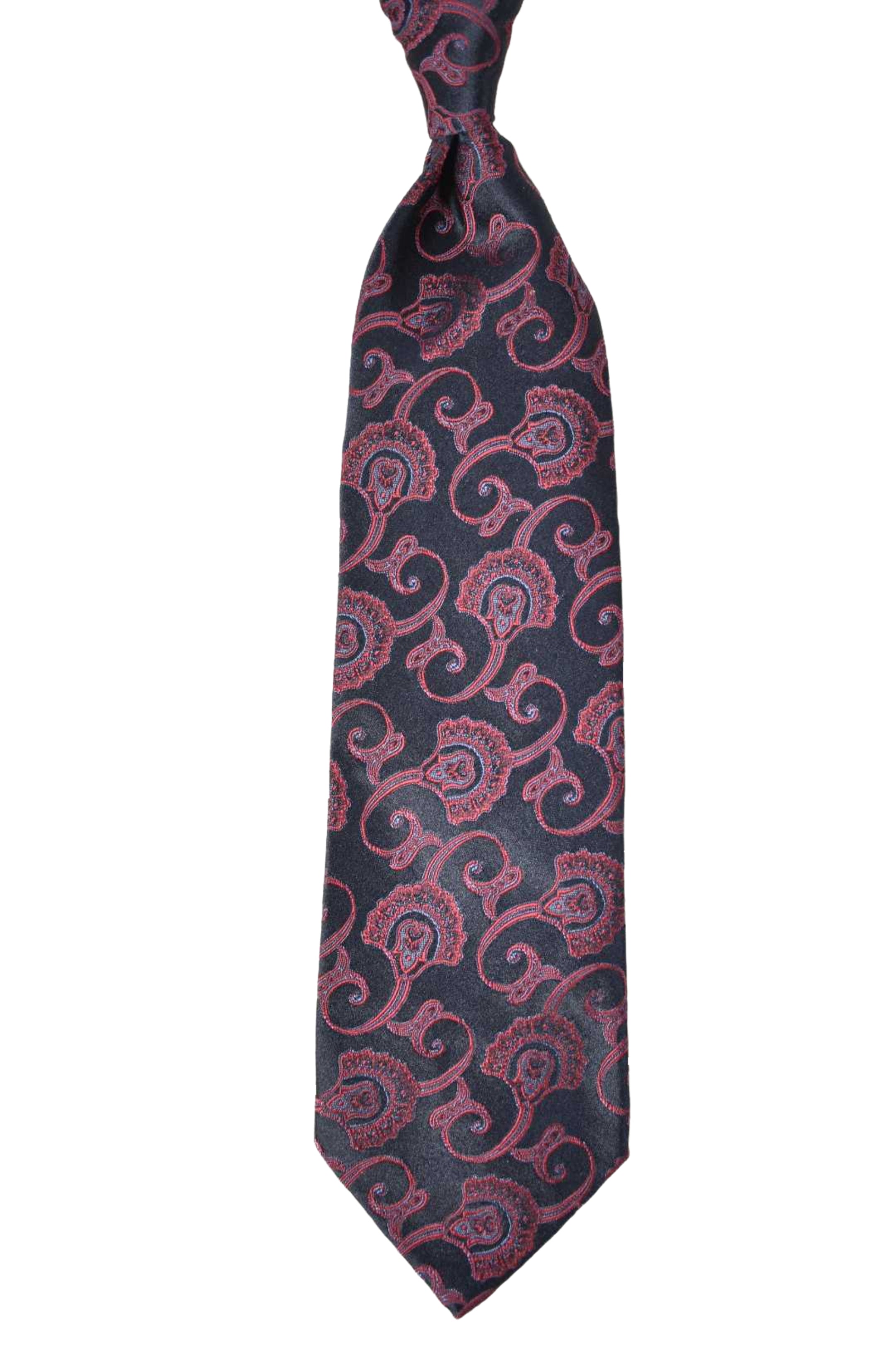 CHARVET Navy Red Paisley Fan Evening Silk Tie France