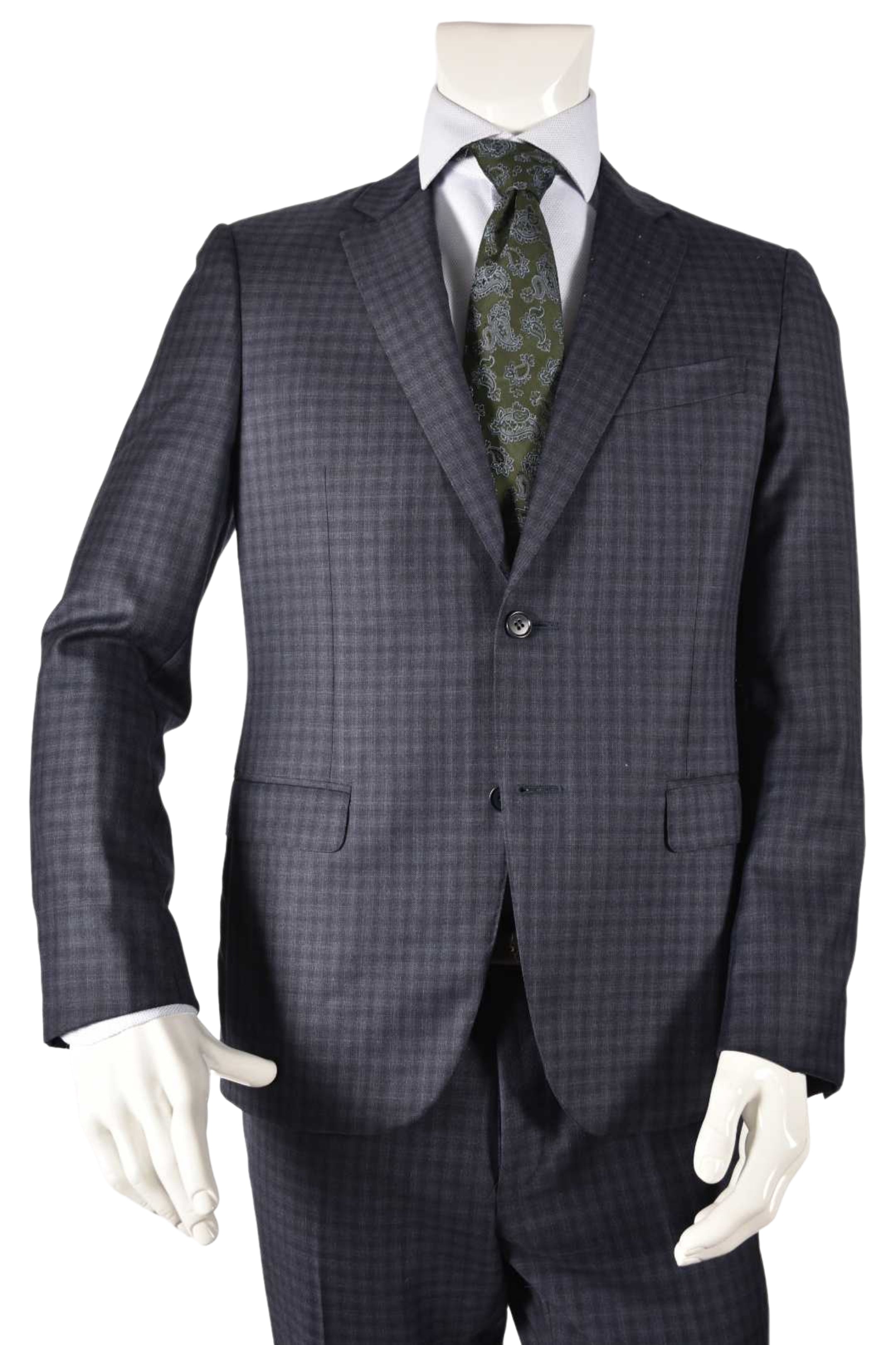 CANALI Navy Blue Tonal Neat Check Fine Wool Suit 50EU 40R Italy