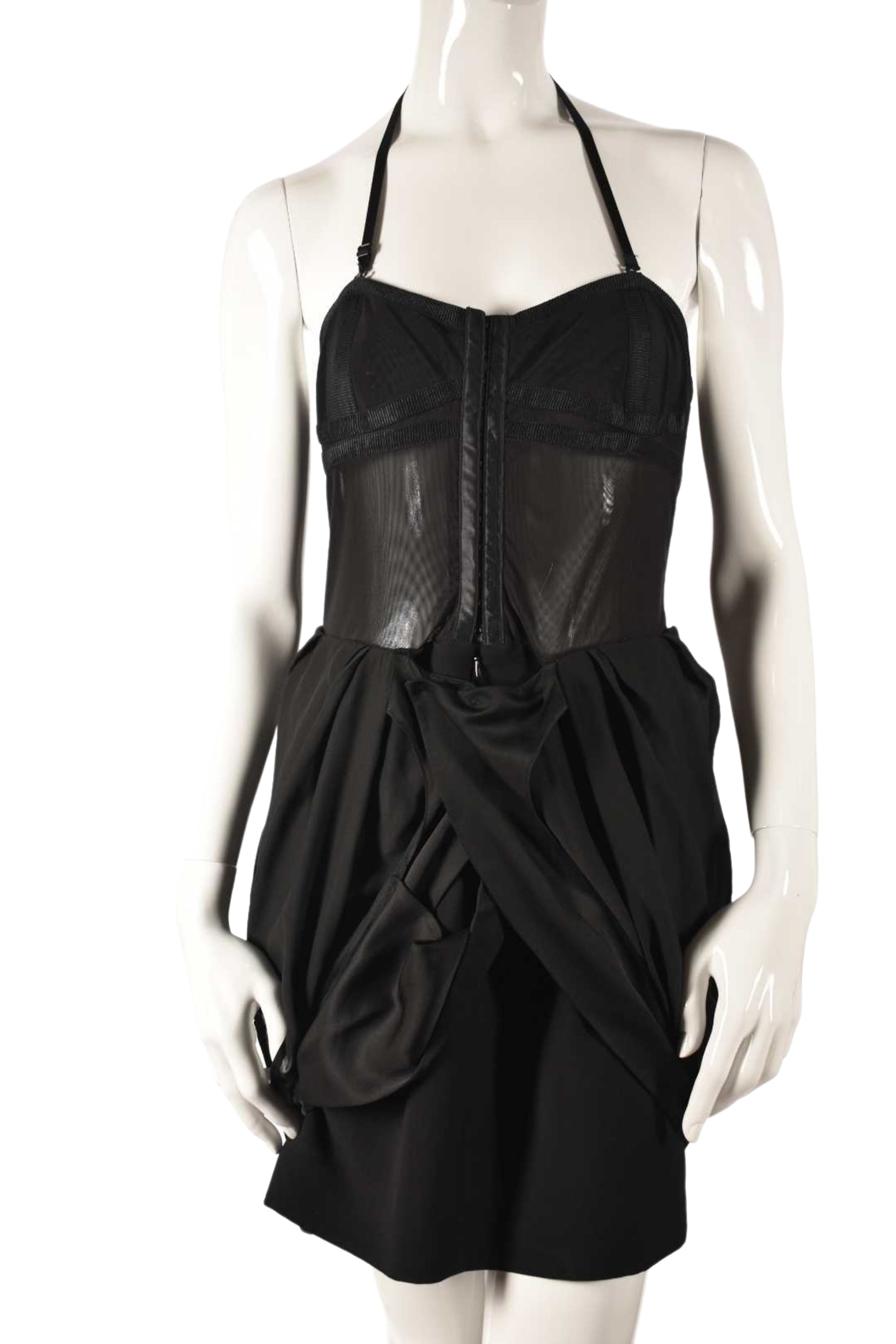 ALEXANDER WANG Black Wool Silk Mesh Bustier Fitted Dress 8US