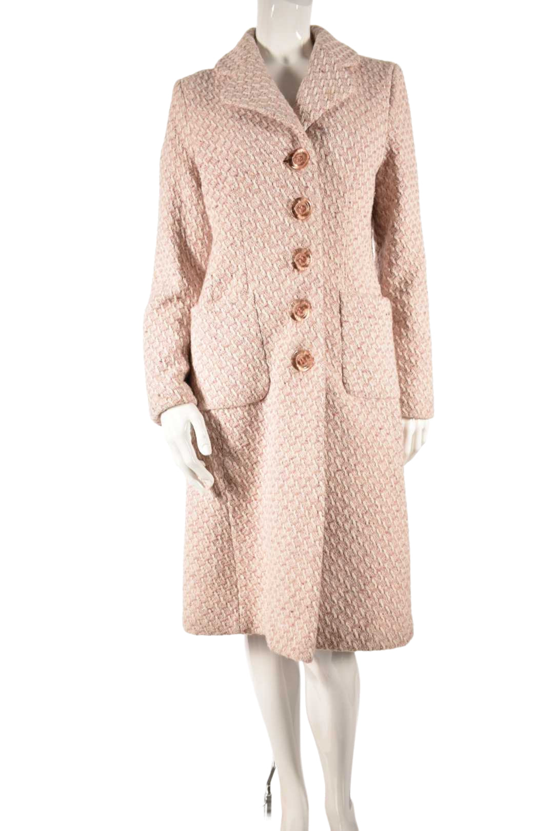 1970s CECIL GEE Pink White Mod Check Tweed Wool Boucle Overcoat Medium Canada