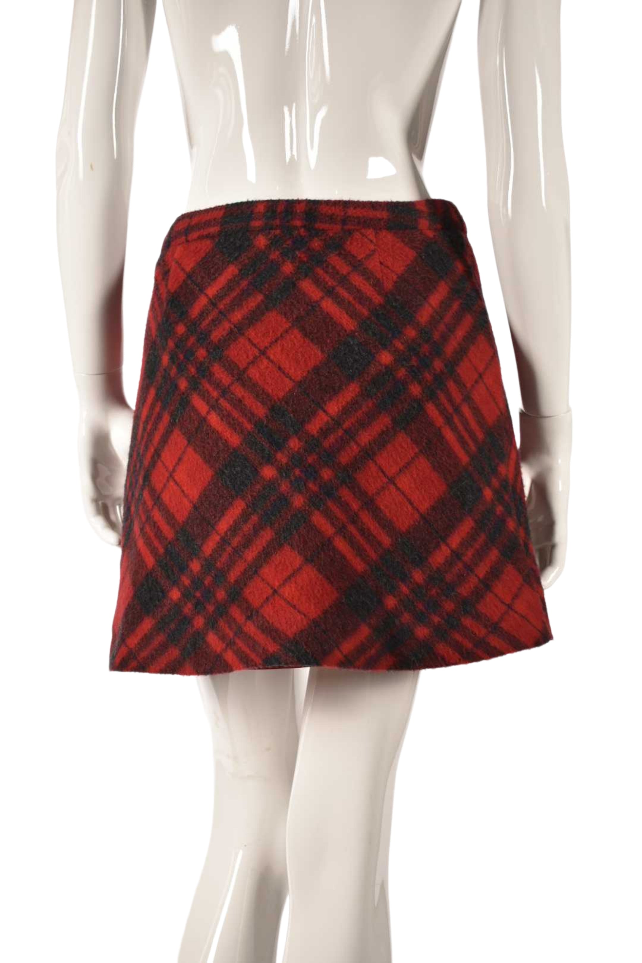 2000s ESPRIT Red Black Tartan Brushed Wool Flannel Skirt 4US