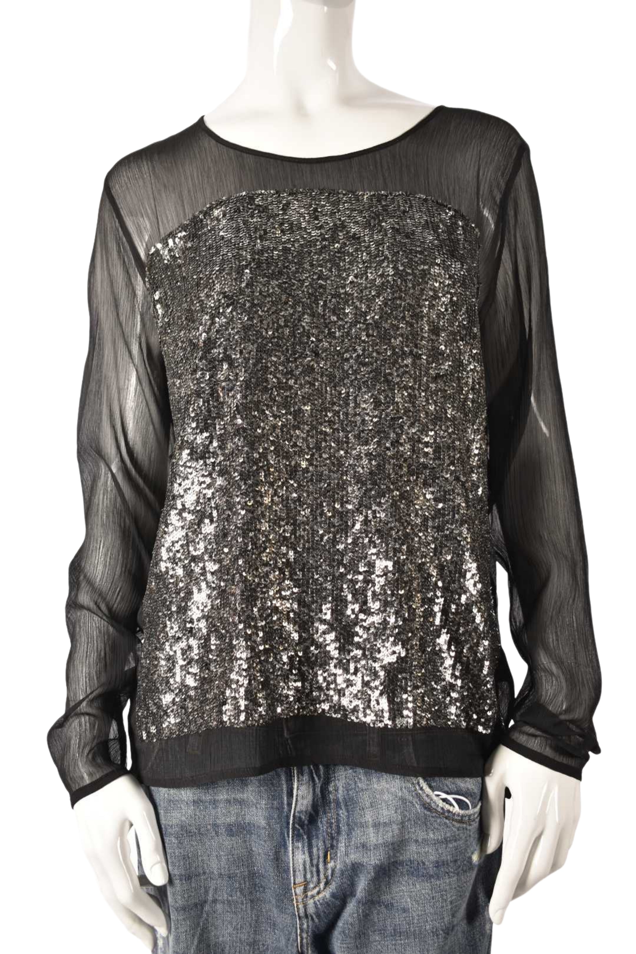 GESTUZ Black Crepe Sequin Sparkle Blouse Medium