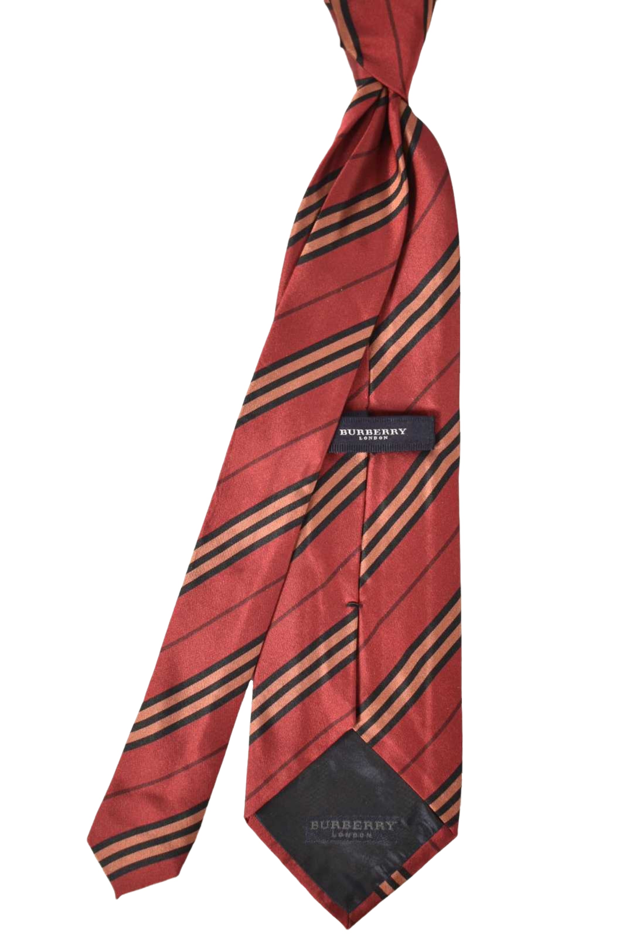 2000s Burberry Red & Orange Stripe Silk Tie Italy