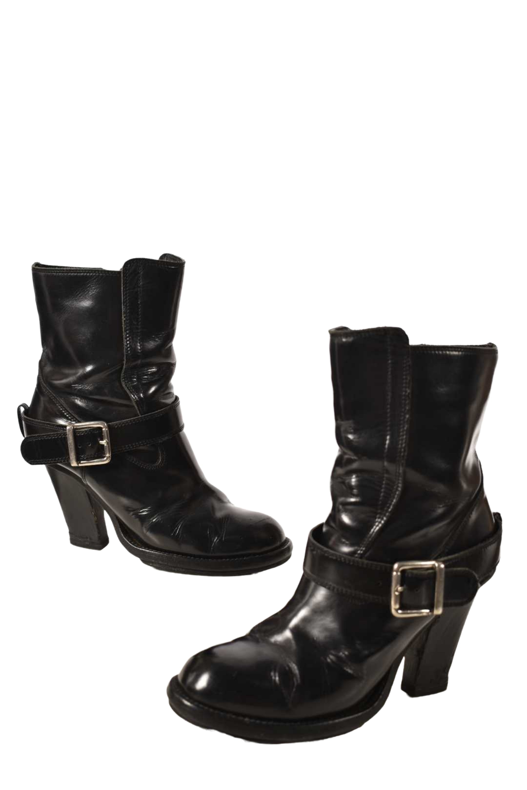 2010s CHLOE Black Leather Moto Heel Boots 38EU (8US) Italy