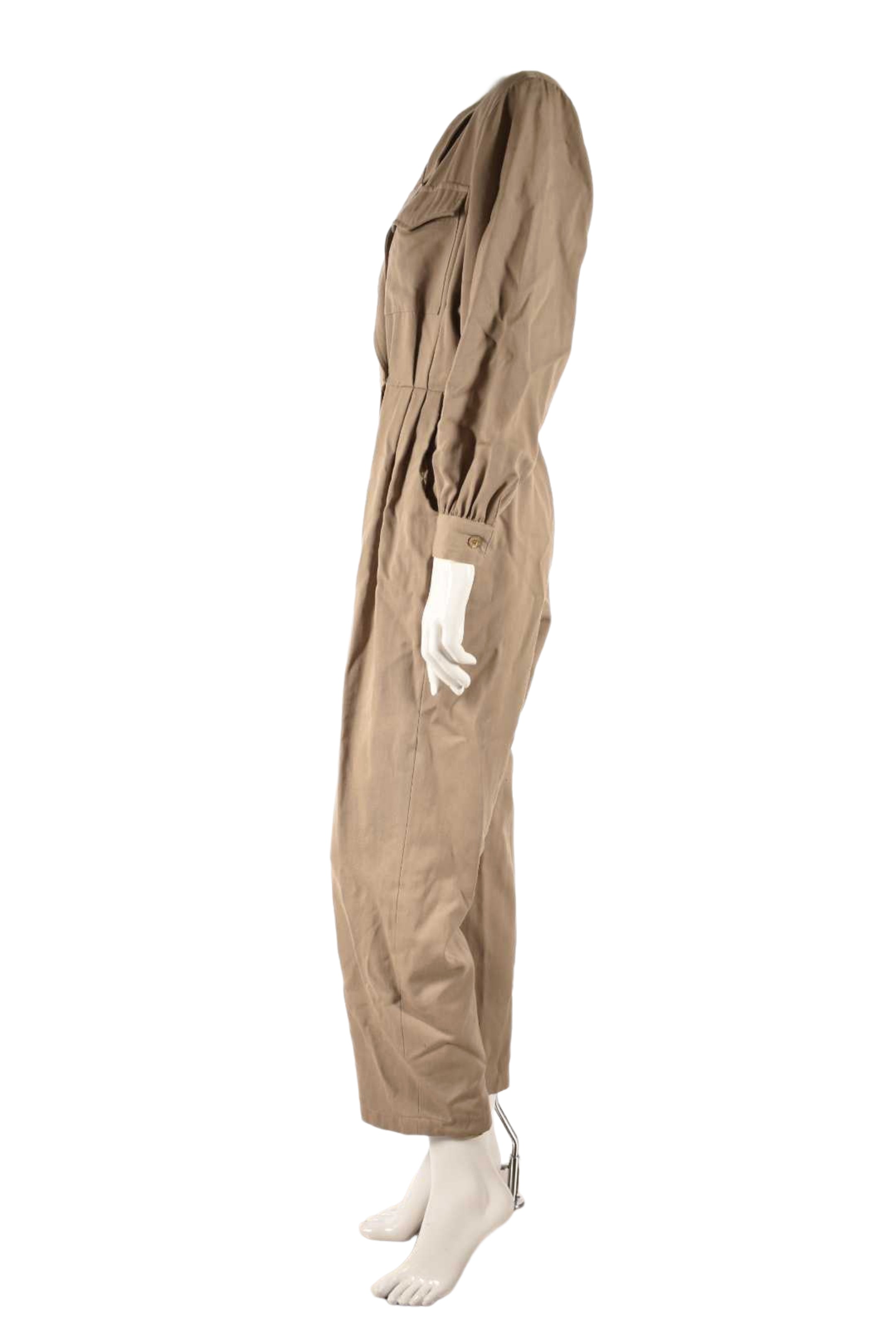 1980s BERGDORF GOODMAN Beige Tan Wool Mechanic Jumpsuit 12US USA