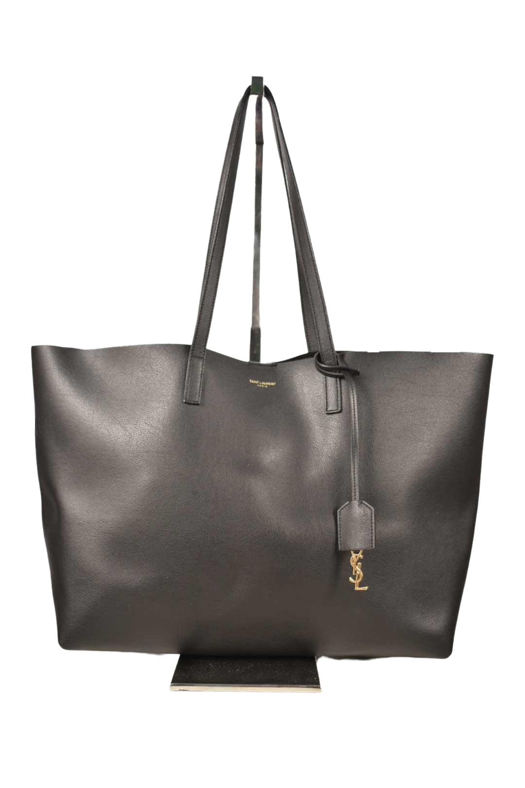 SAINT LAURENT Black Calfskin Leather Shopper Tote Italy