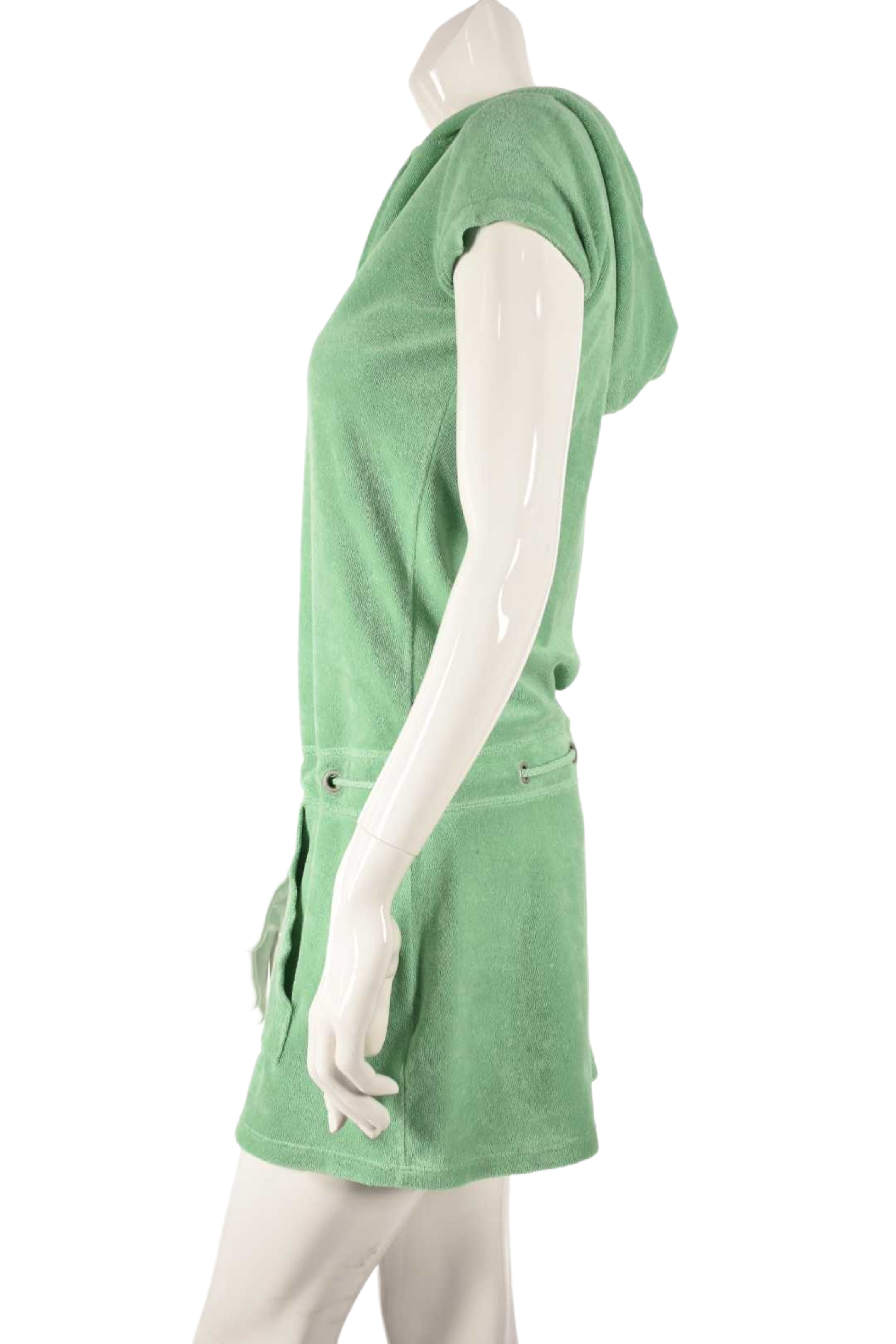 2000s Y2K JUICY COUTURE Green Cotton Terry Hooded Zip Beach Mini Dress Medium