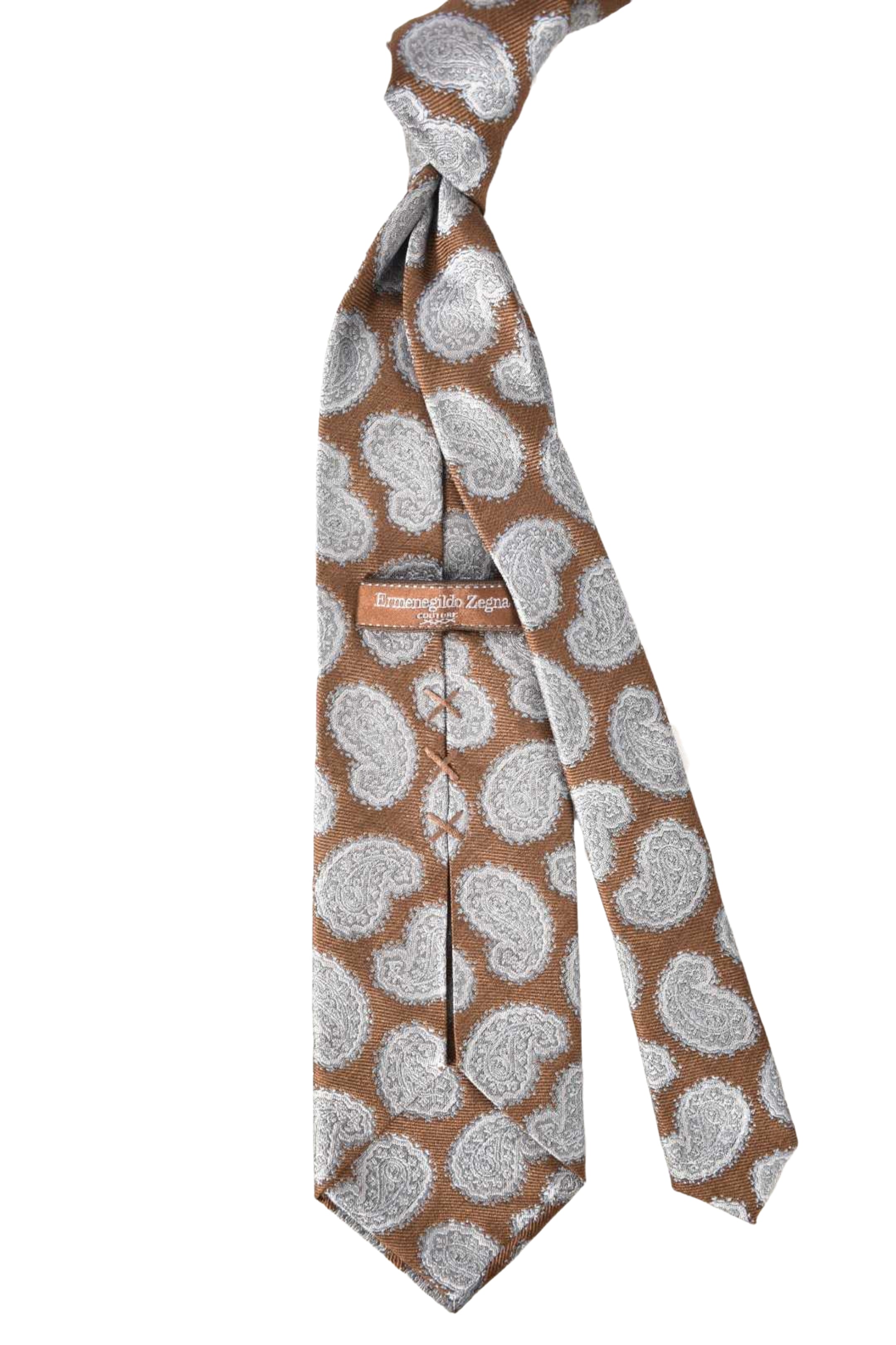 ERMENEGILDO ZEGNA COUTURE Brown Blue Paisley Silk Twill Tie Italy