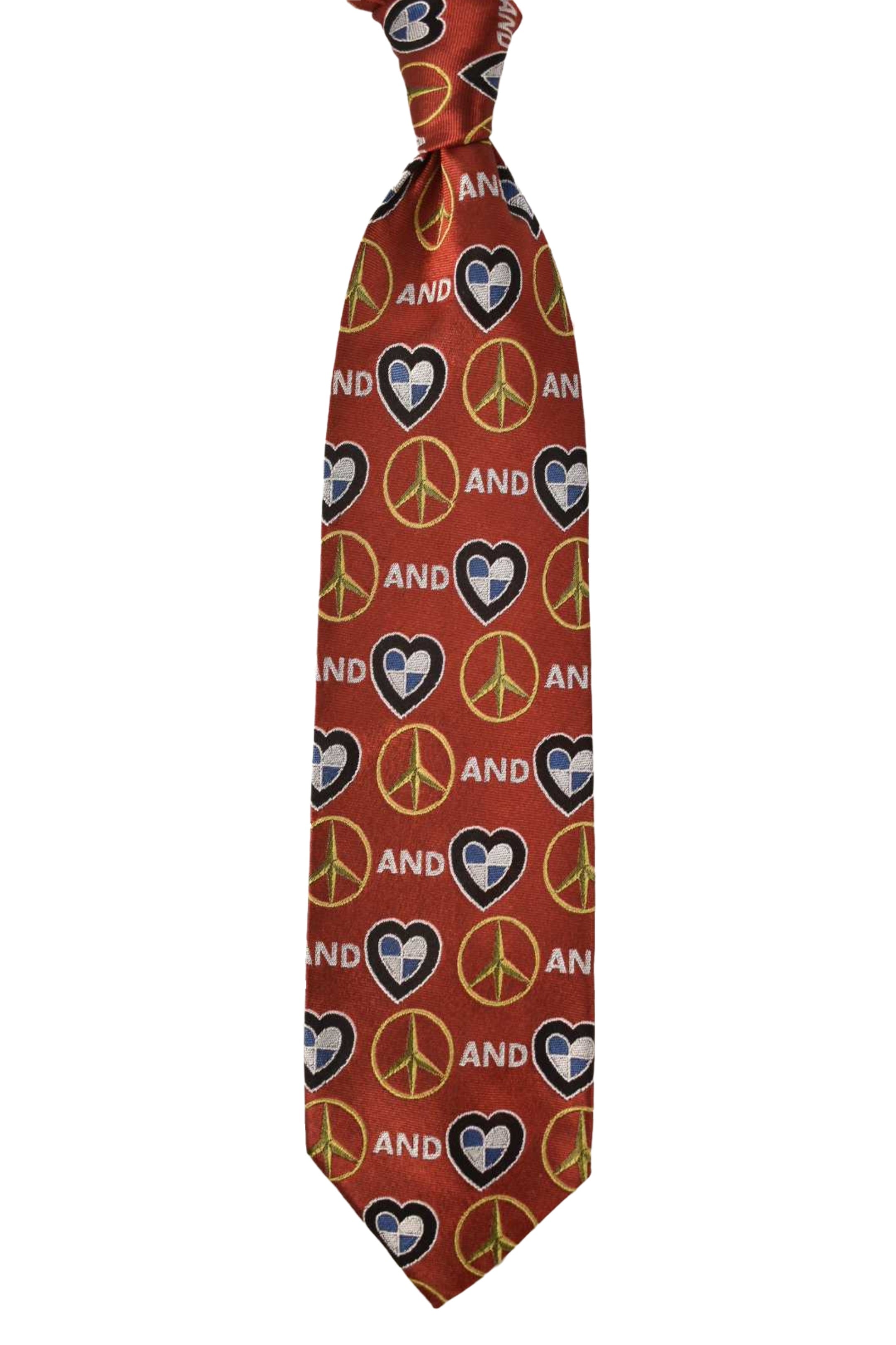 MOSCHINO Red Silk Peace & Love BMW Mercedes Tie Italy