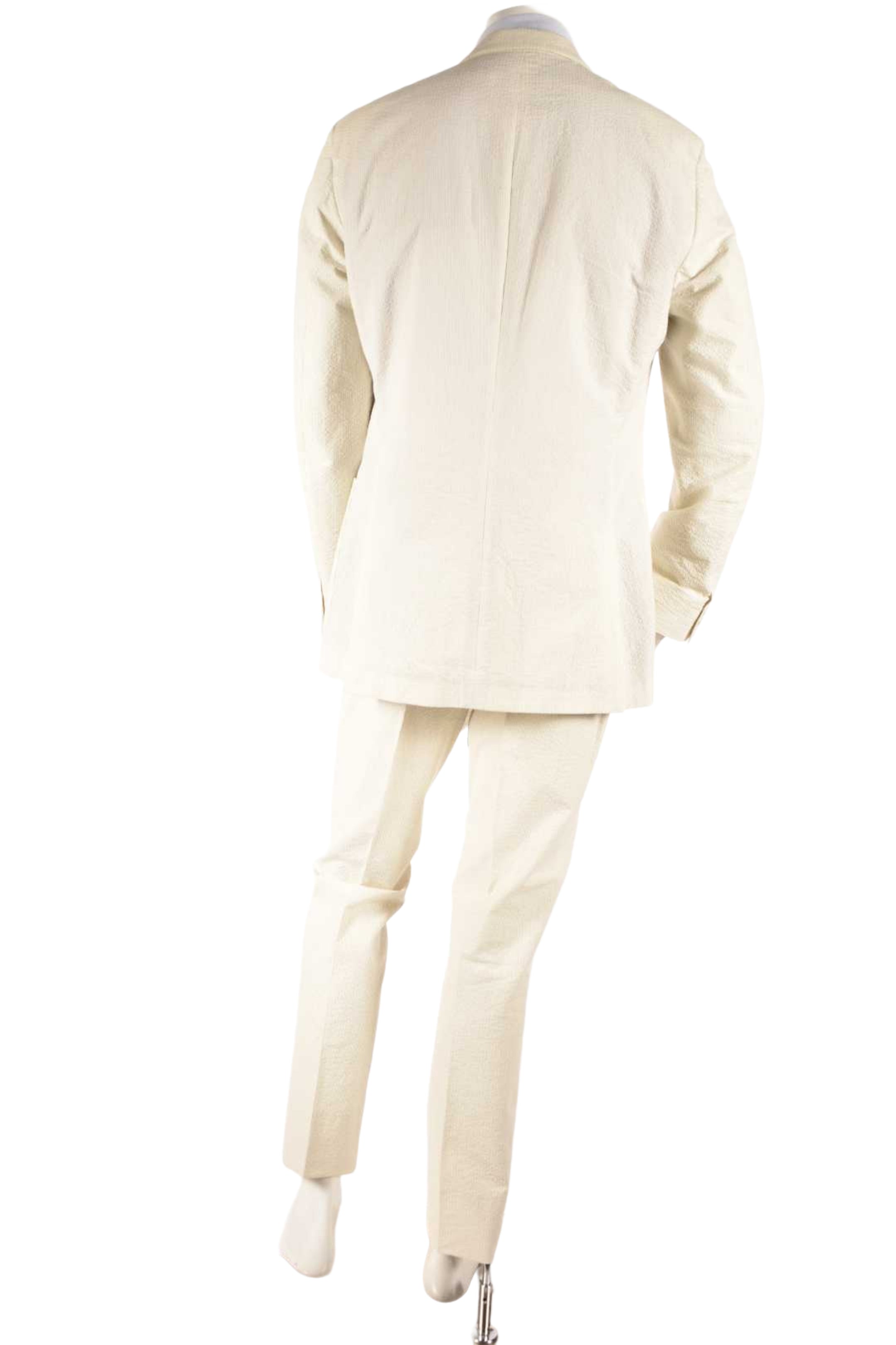 PAUL SMITH Beige White Cotton Stripe Seersucker Summer Slim Suit 44R Italy