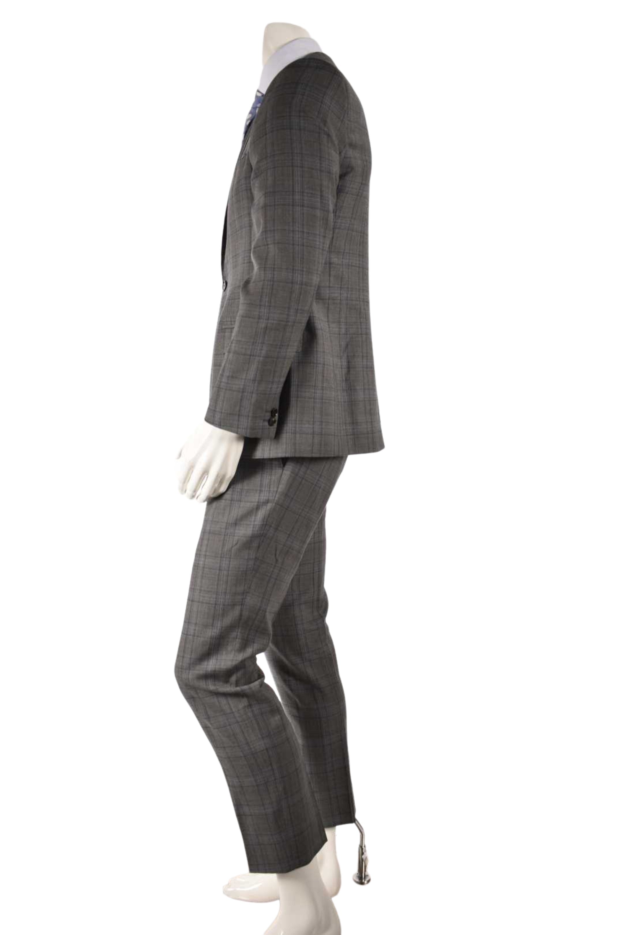 BURBERRY Grey Blue Prince of Wales Glen Check Wool Suit 52EU 42R Italy