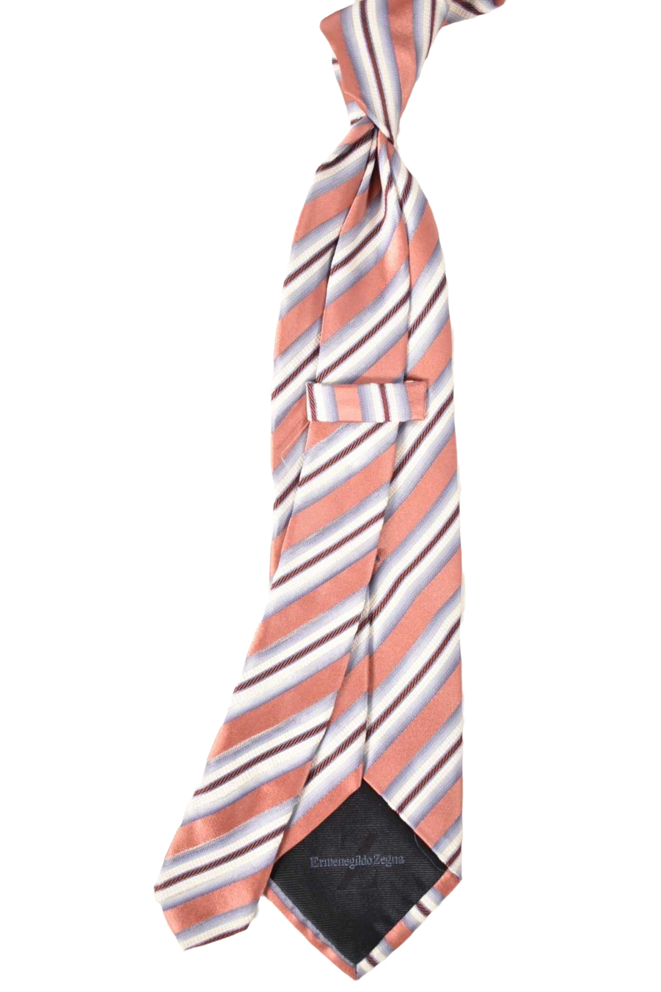 Ermenegildo Zegna Coral Pink & Blue Stripe Silk Tie Italy