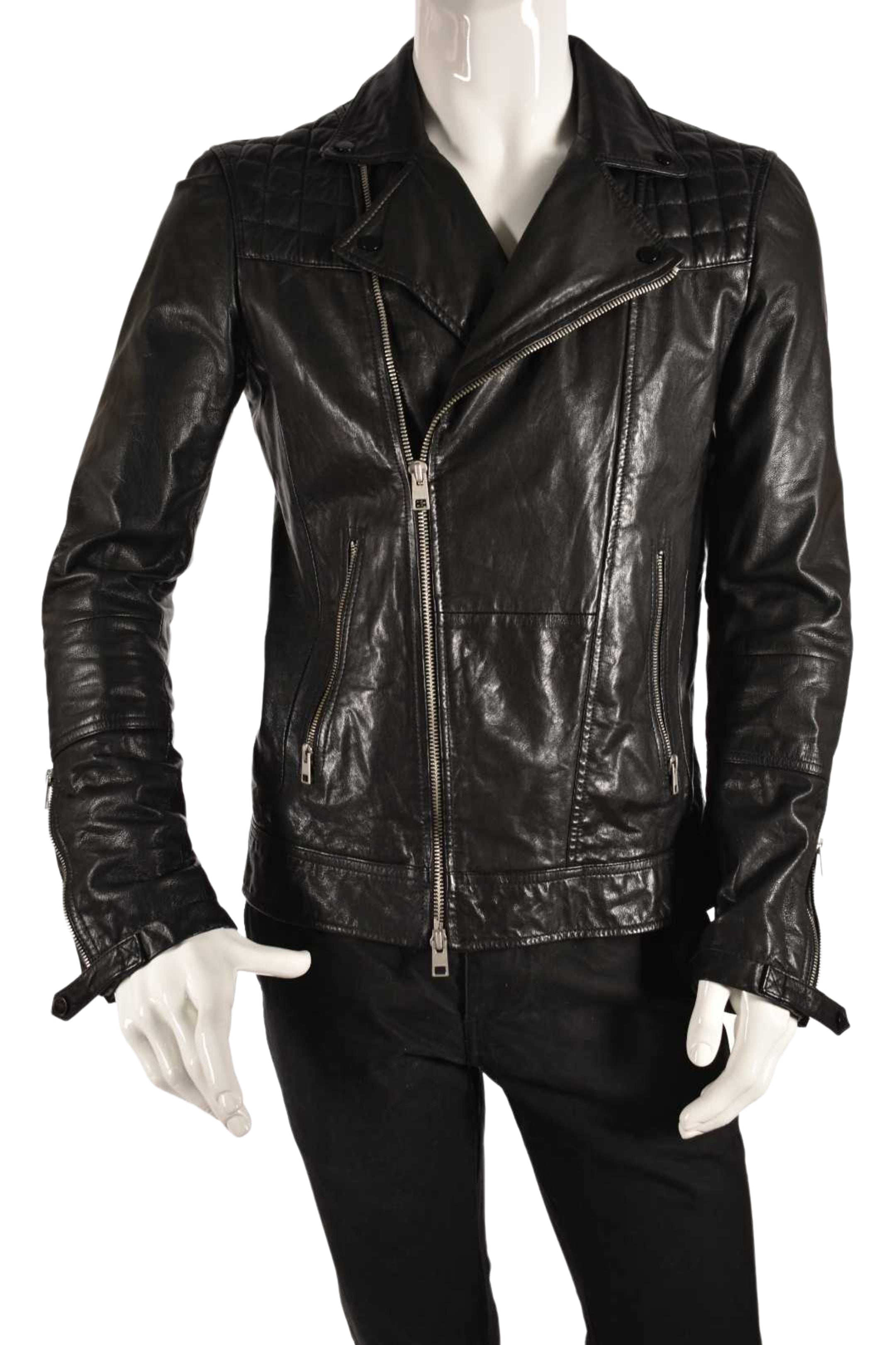 ALLSAINTS Black Leather Rowley Quilted Perfecto Biker Zip Jacket Small