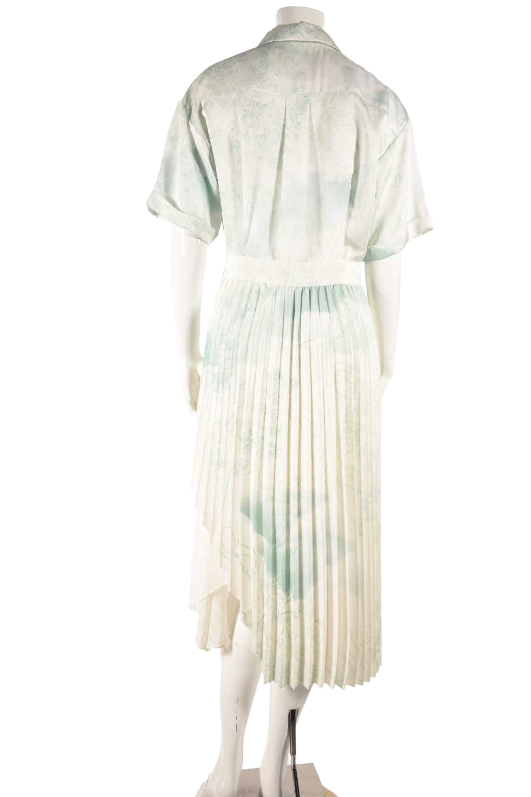 ANDERSSON BELL White Green Watercolour Pleated Zip Dress Medium Korea