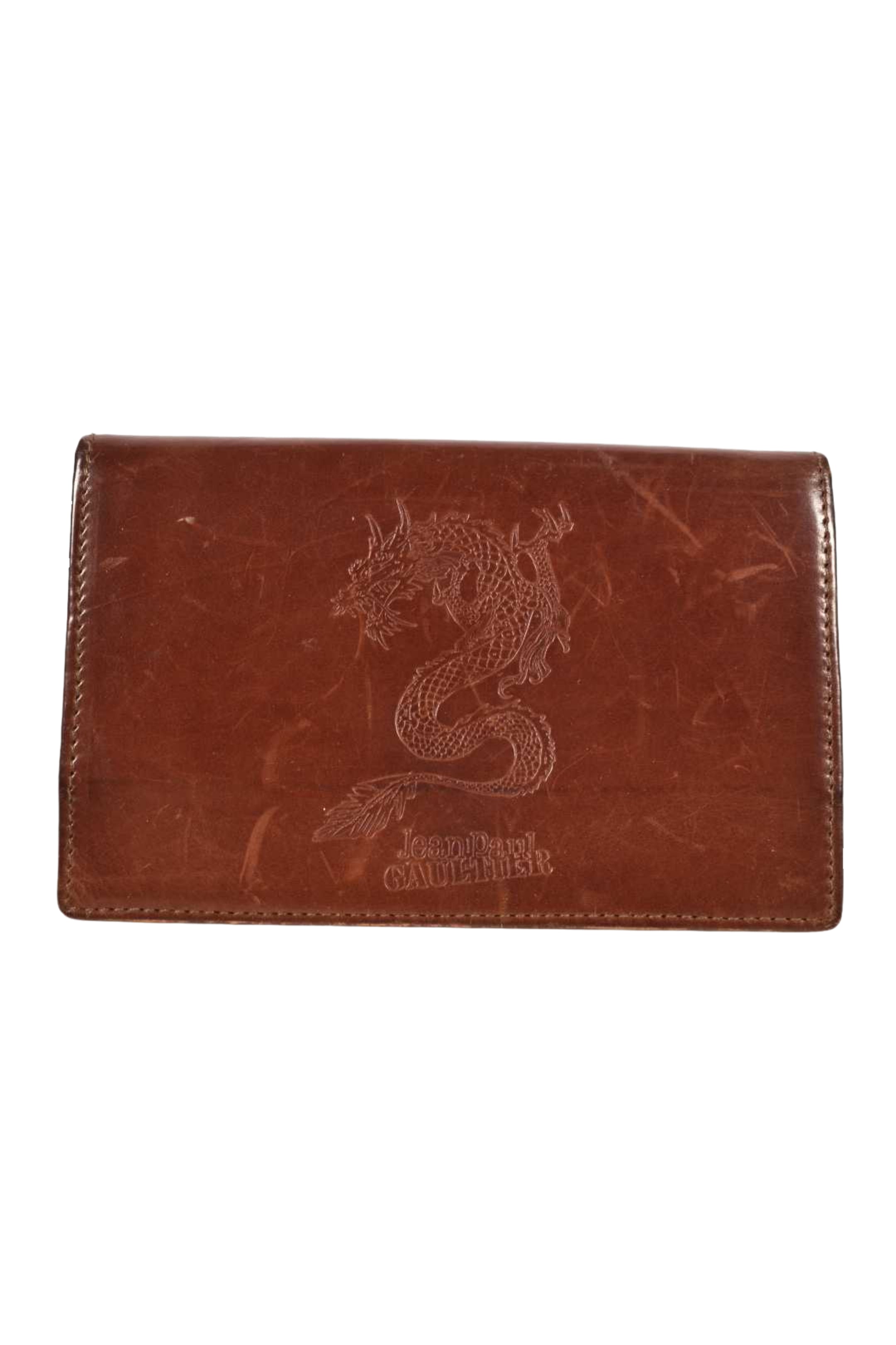 2000s JEAN PAUL GAULTIER Brown Leather Dragon Medium Wallet France