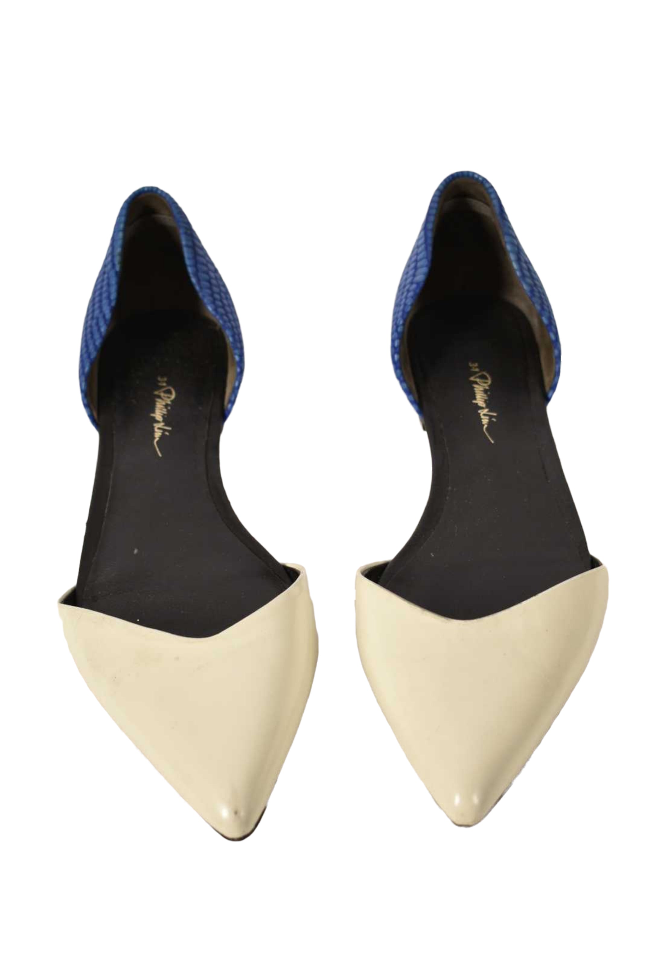 3.1 PHILLIP LIM White Blue Exotic Embossed Leather Pointed Flats 38EU 8US