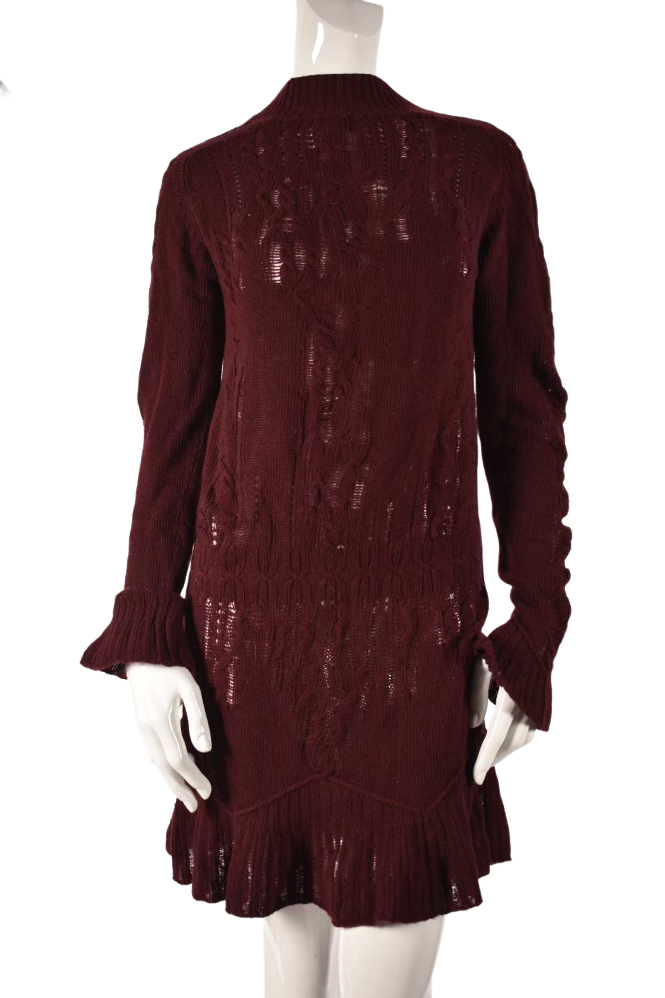 THEYSKENS THEORY Red Burgundy Wool Distressed Bell Long Sleeve Dress Medium