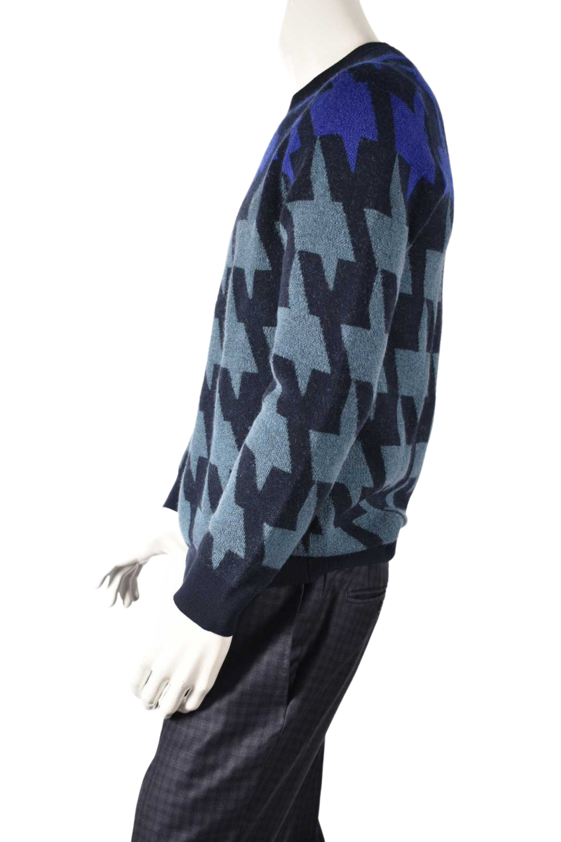 PS PAUL SMITH Blue Teal Exploded Houndstooth Merino Wool Sweater S