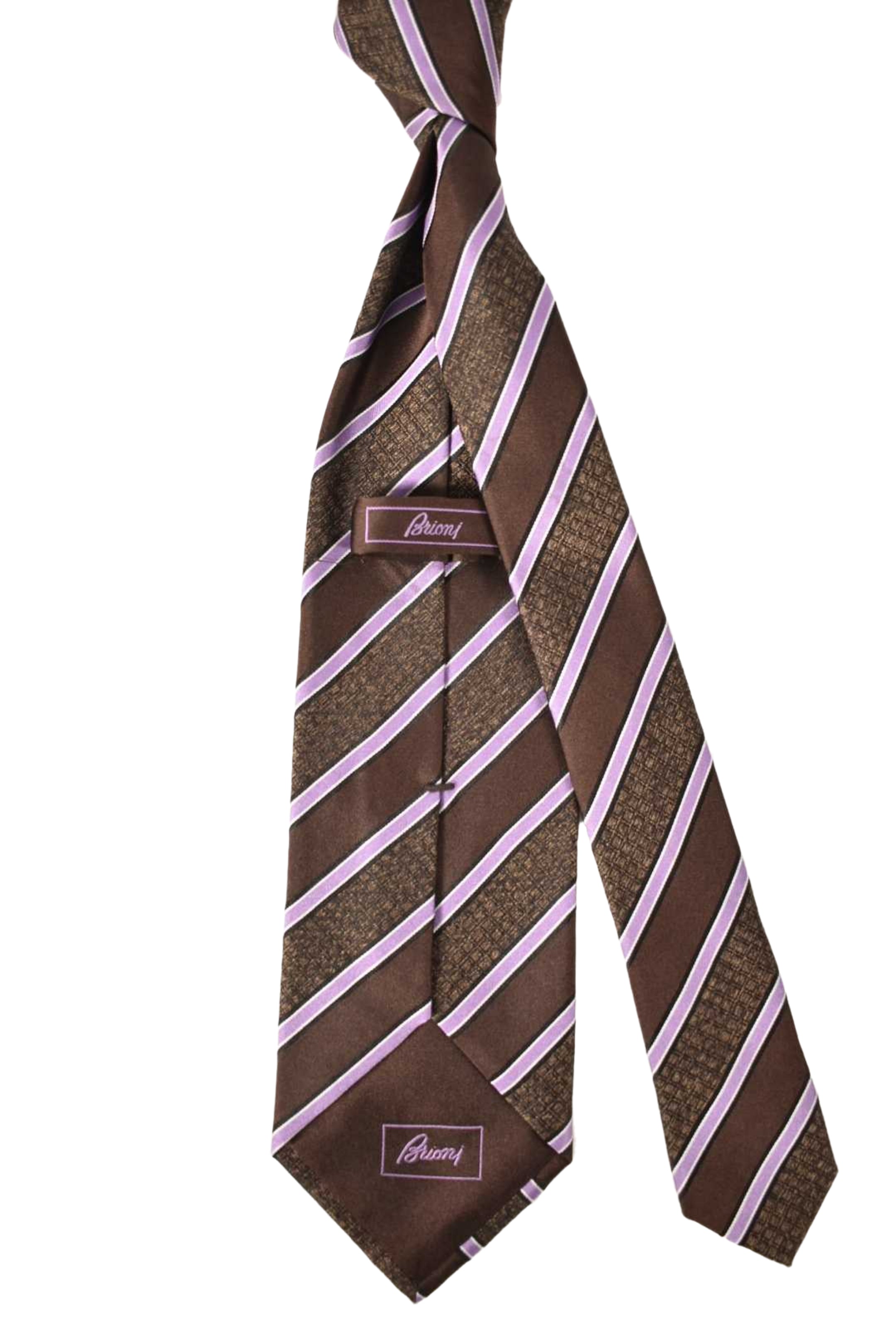 BRIONI Chocolate Brown Purple Stripe Textured Silk Tie Italy