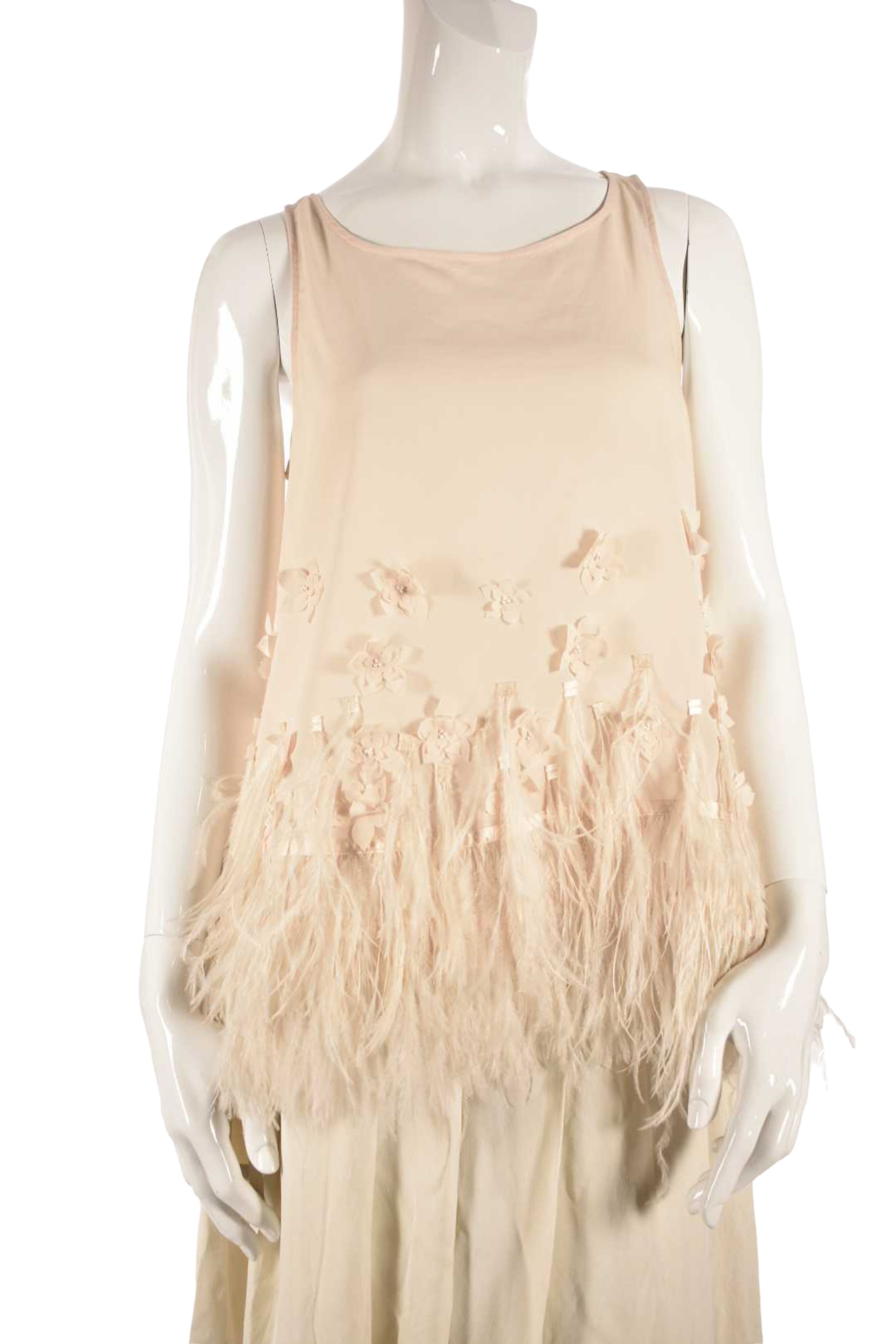 MOULINETTE SOEURS Blush Pink Gatsby Floral Feather Sleeveless Top M