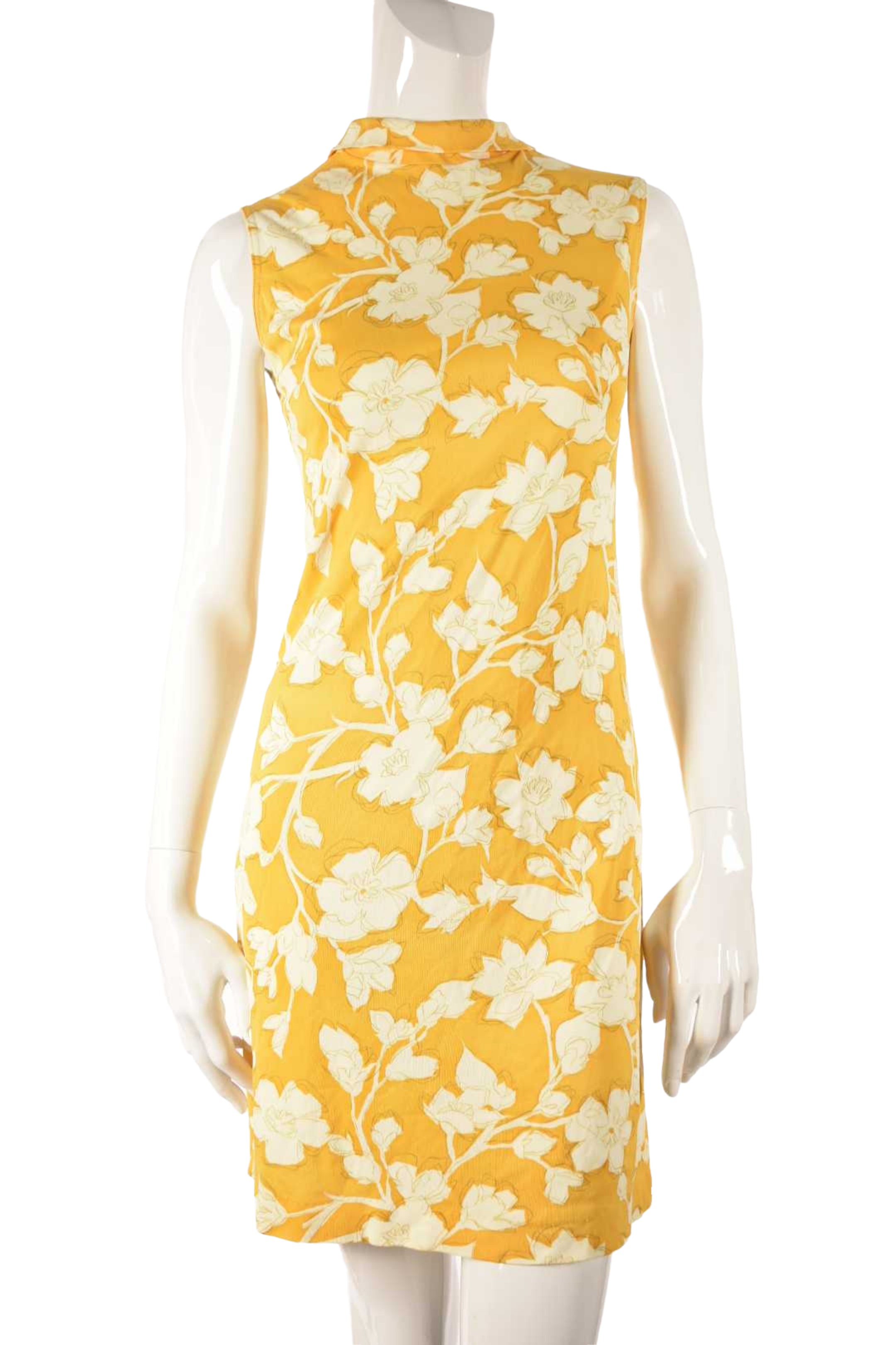 1960s Mod MAD MEN Yellow Poly Stretch Halter Bodycon Sheath Dress 4US Small