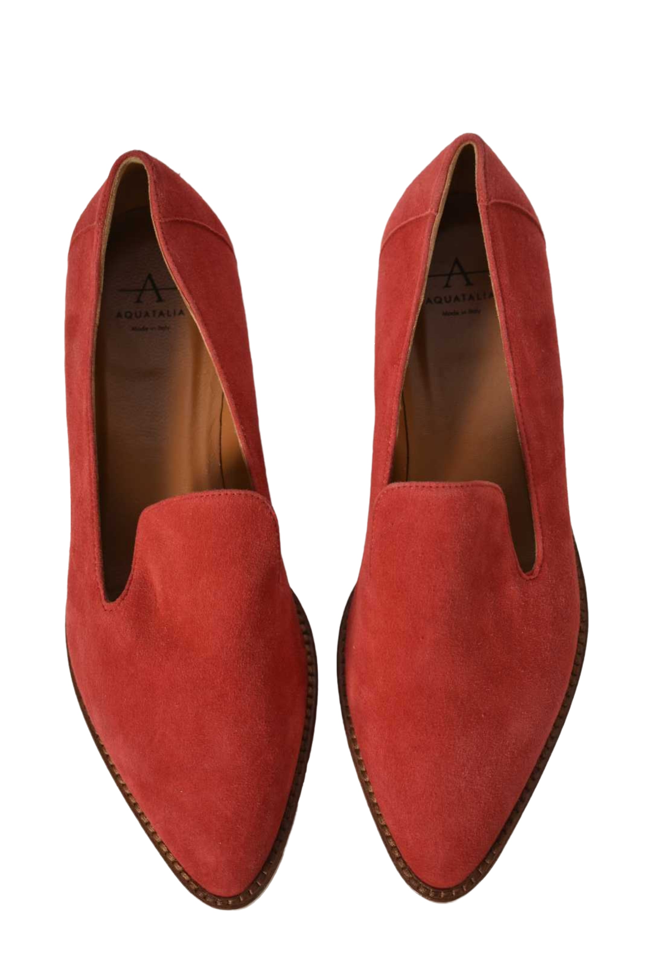 NWOB AQUATALIA Red Chilli Suede Pointed Toe Loafers 37.5EU 7.5US Italy