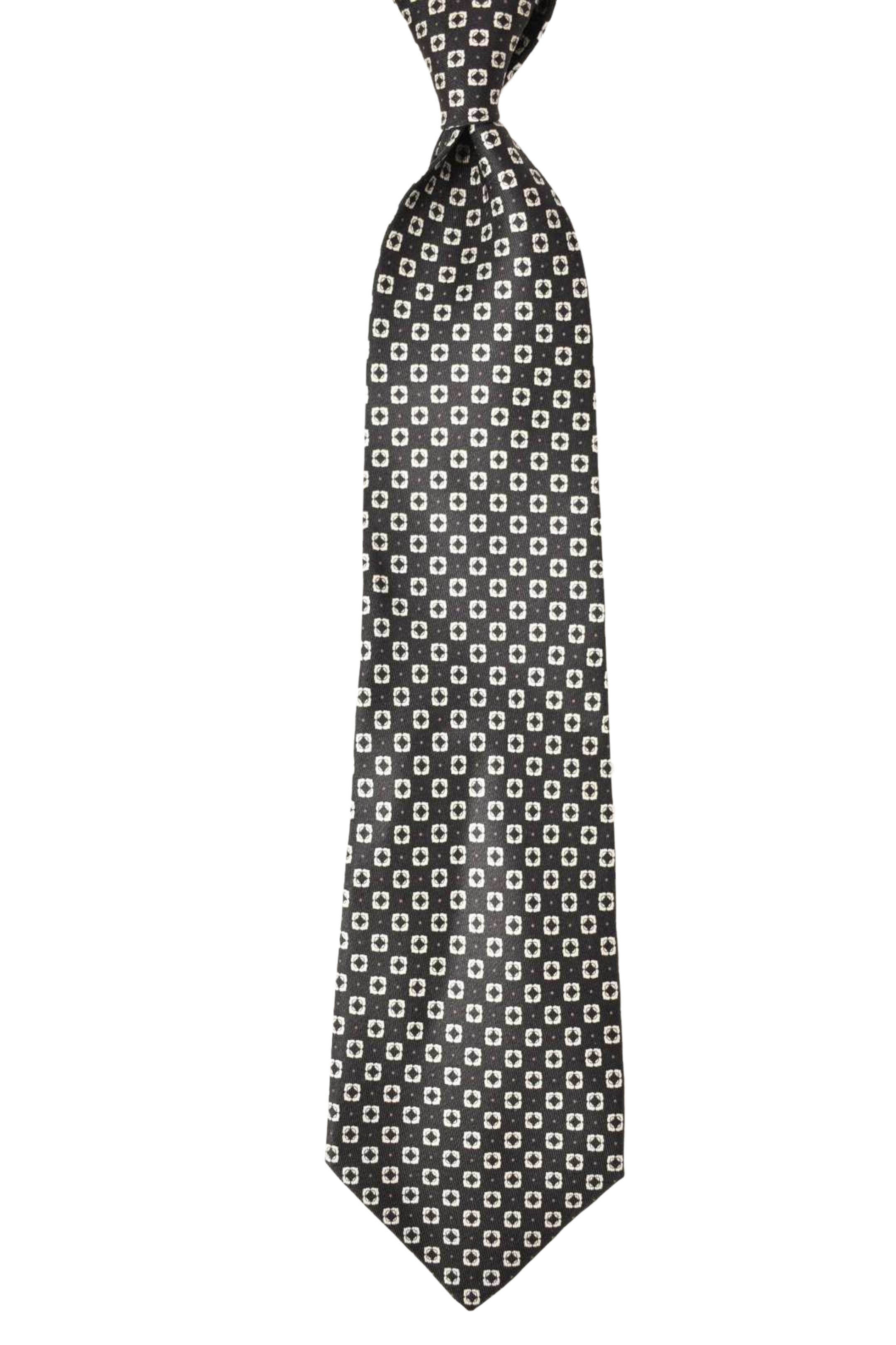 SALVATORE FERRAGAMO Black White Geometric Silk Tie Italy