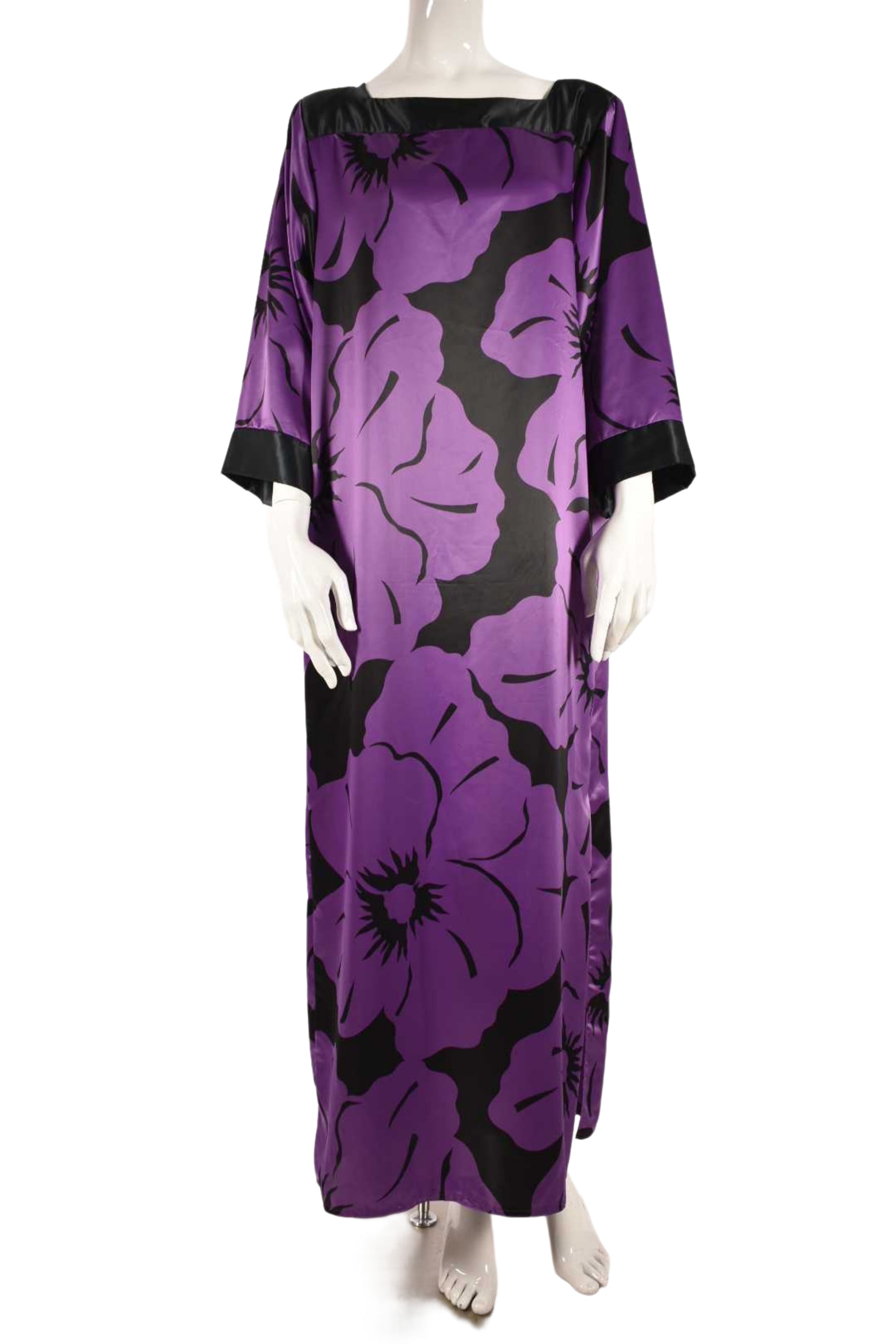 VTG Swirl Oscar De La offers Renta Purple Black Tie Waist Kaftan Maxi Dress M