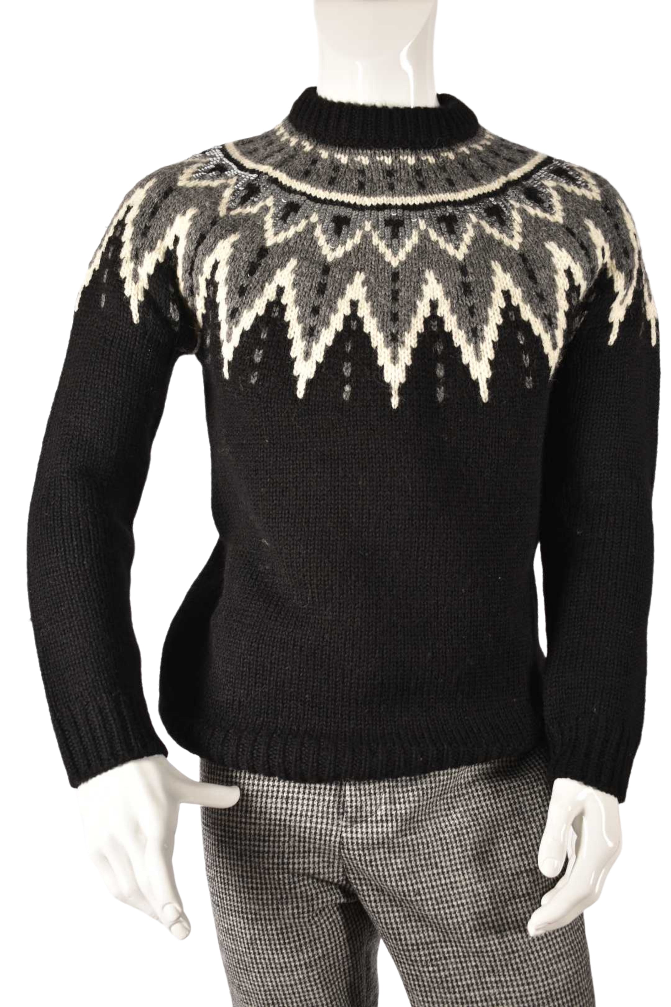 SAINT LAURENT Black Grey Holiday Fair Isle Sequin Wool Sweater Medium Italy