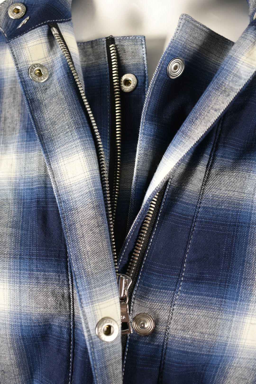 RTA Blue White Checkered Zip Utility Shirt XXS