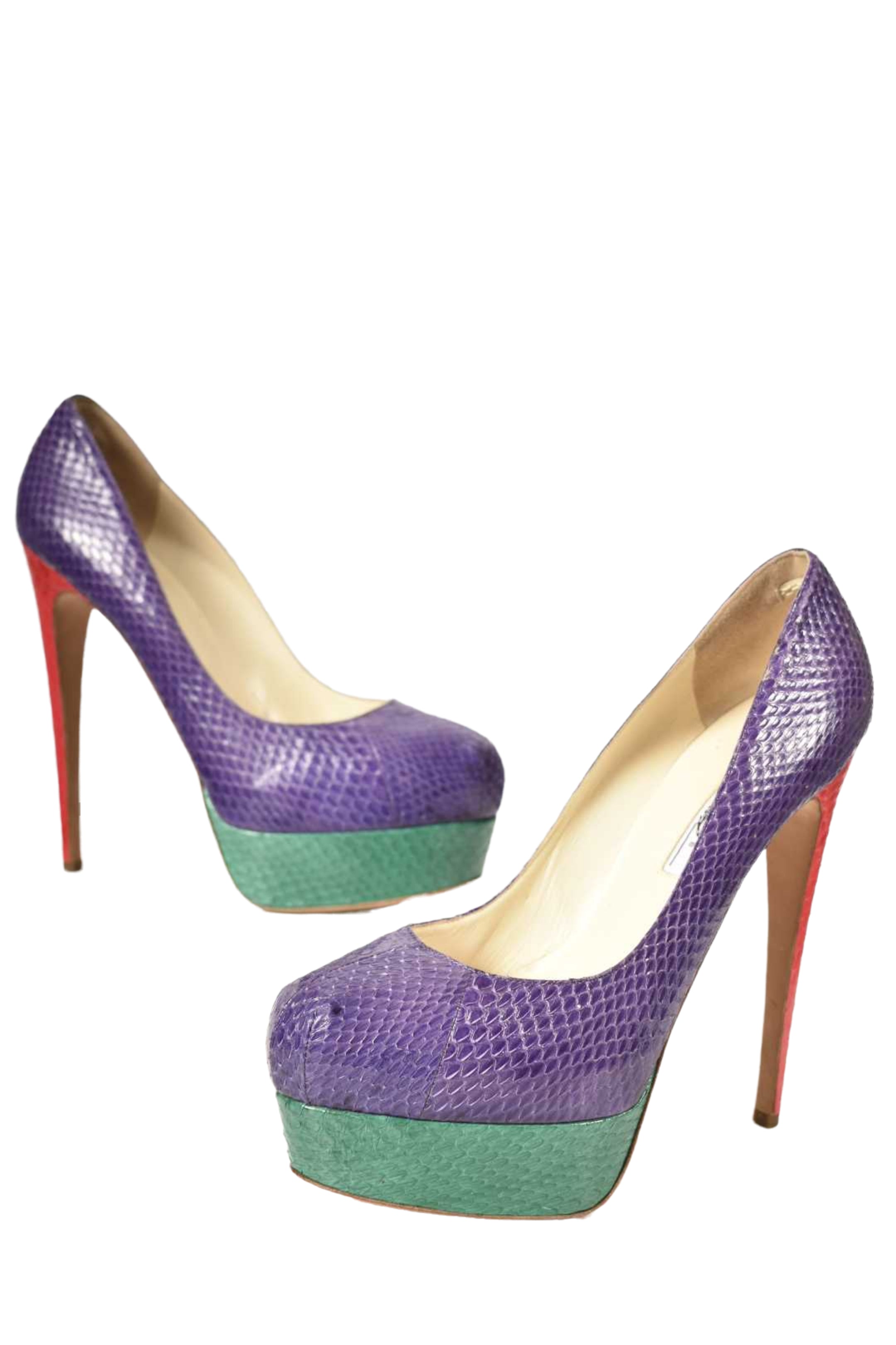 Insane BRIAN ATWOOD Purple Green Coral Watersnake Miami 6" Pumps 38/39 Italy