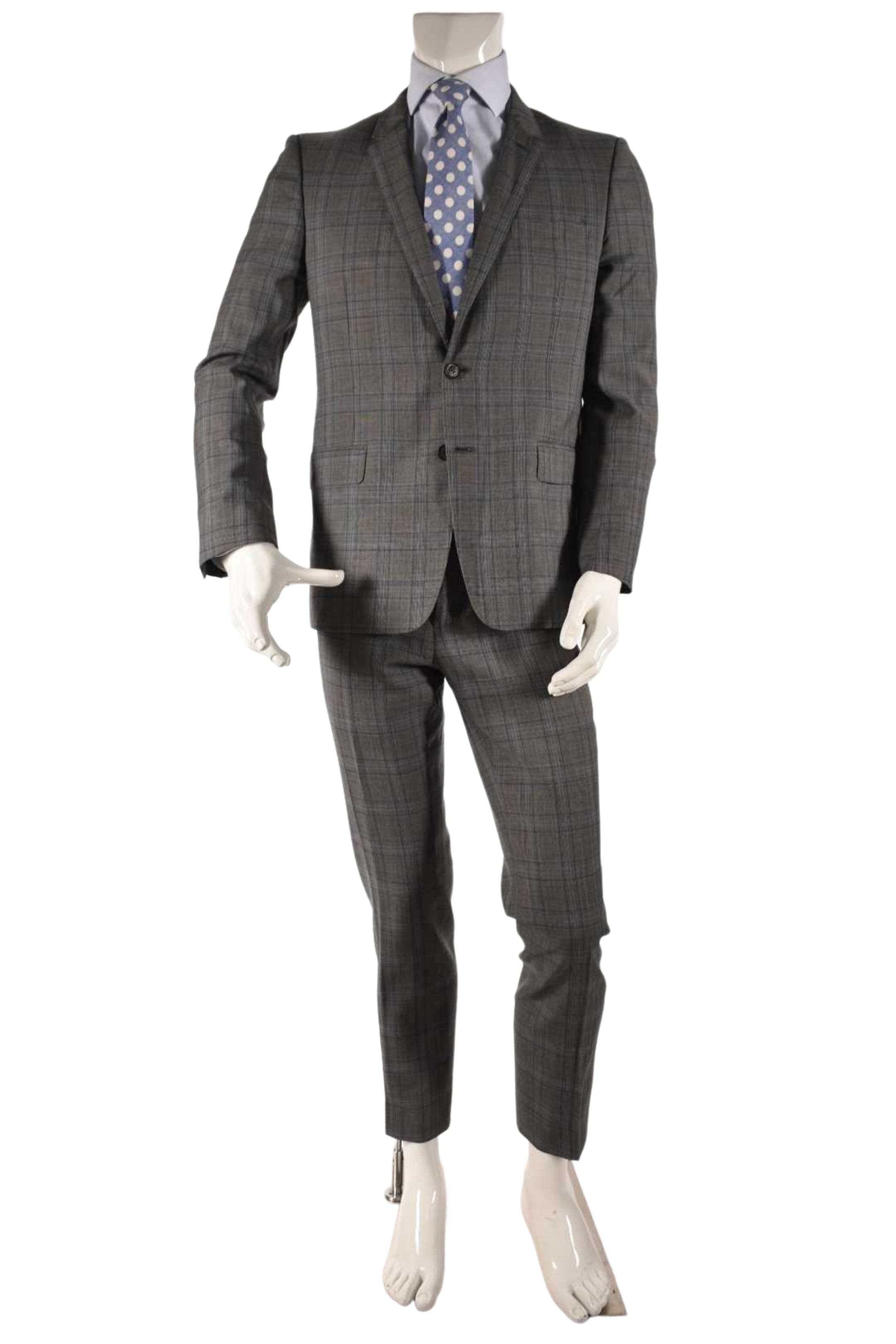 BURBERRY Grey Blue Prince of Wales Glen Check Wool Suit 52EU 42R Italy