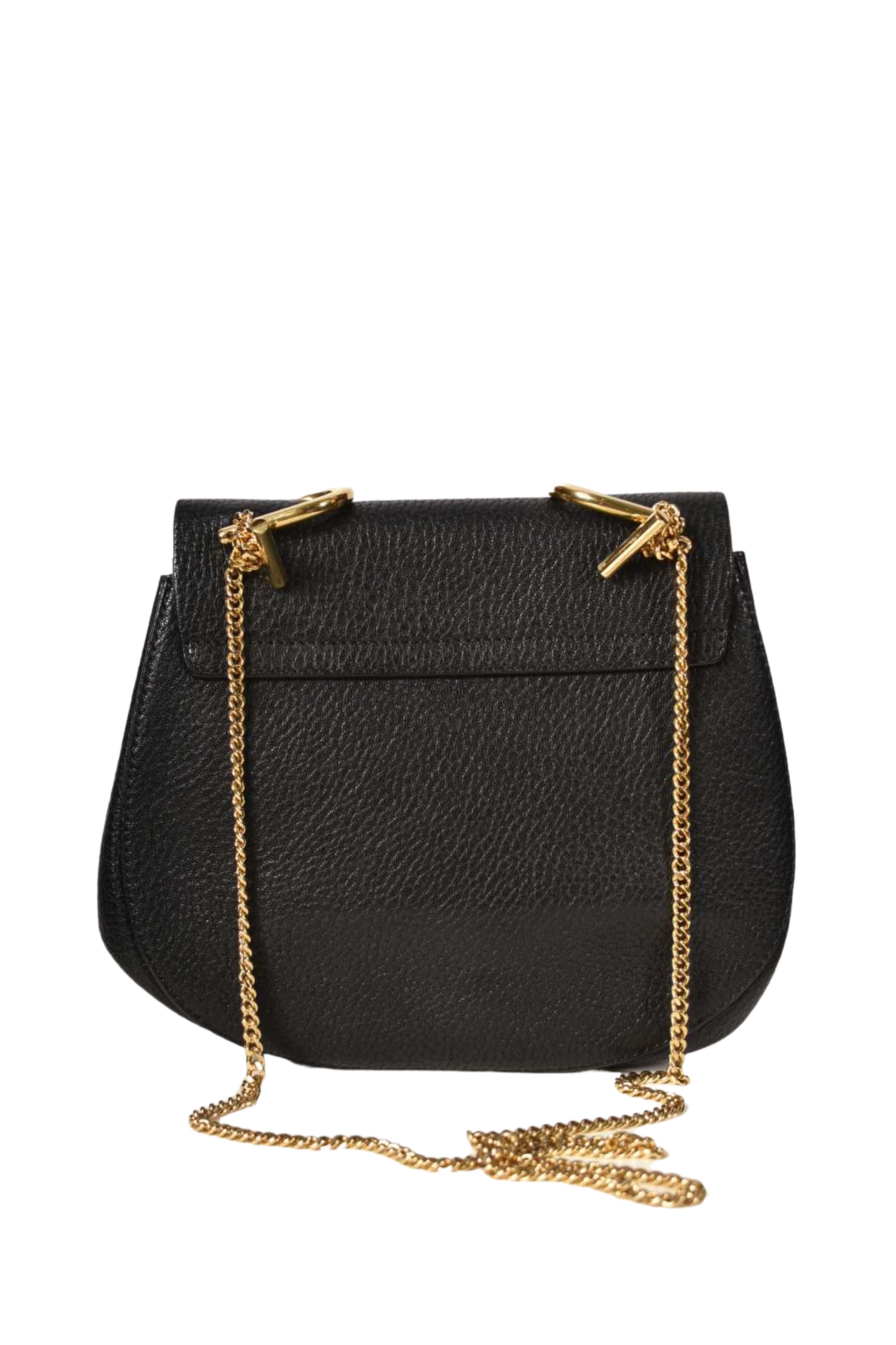 CHLOE Black Pebbled Leather Drew Bag Gold Hardware Italy