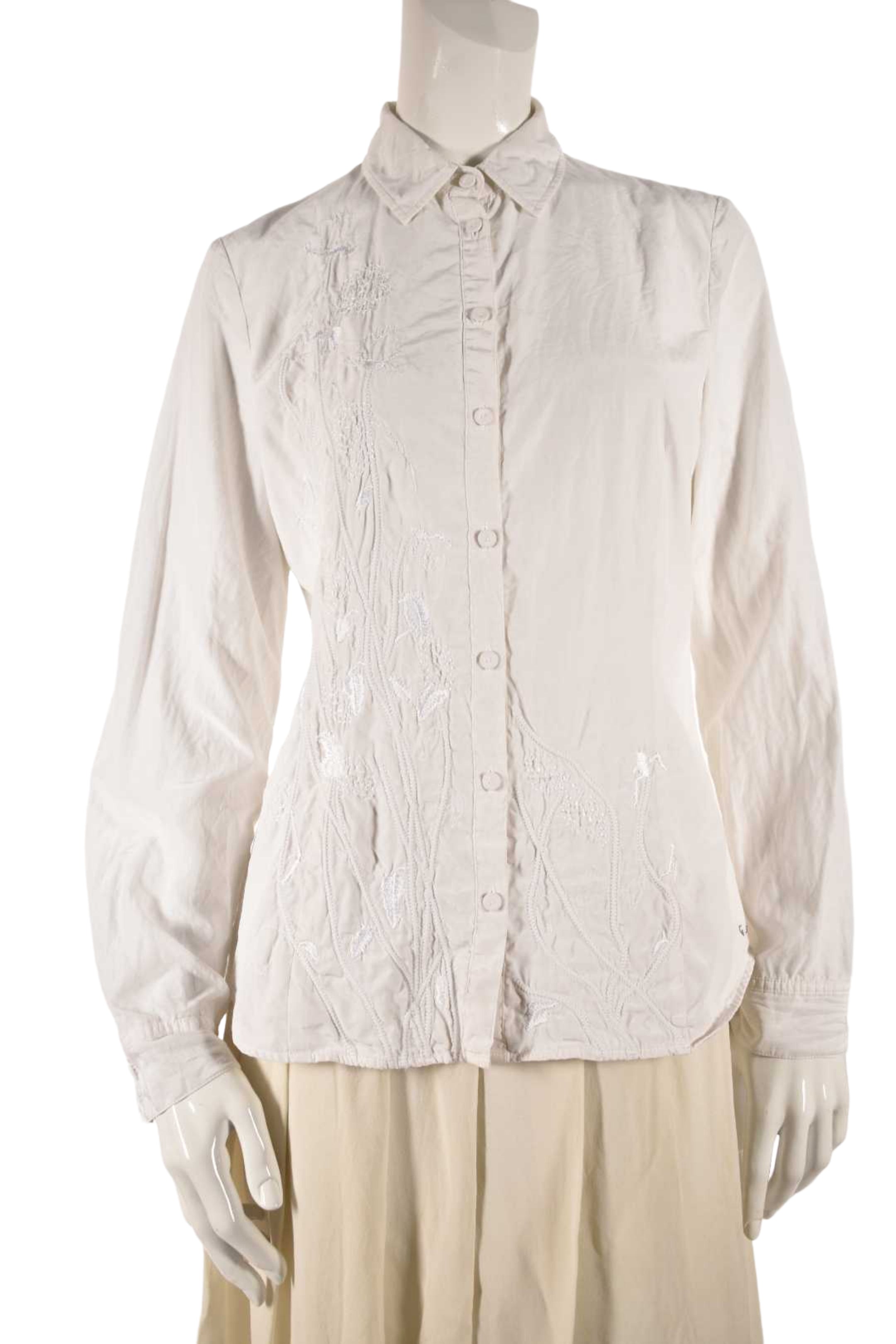 1990s ESCADA SPORT White Silk Cotton Floral Embroidered Victorian Blouse M