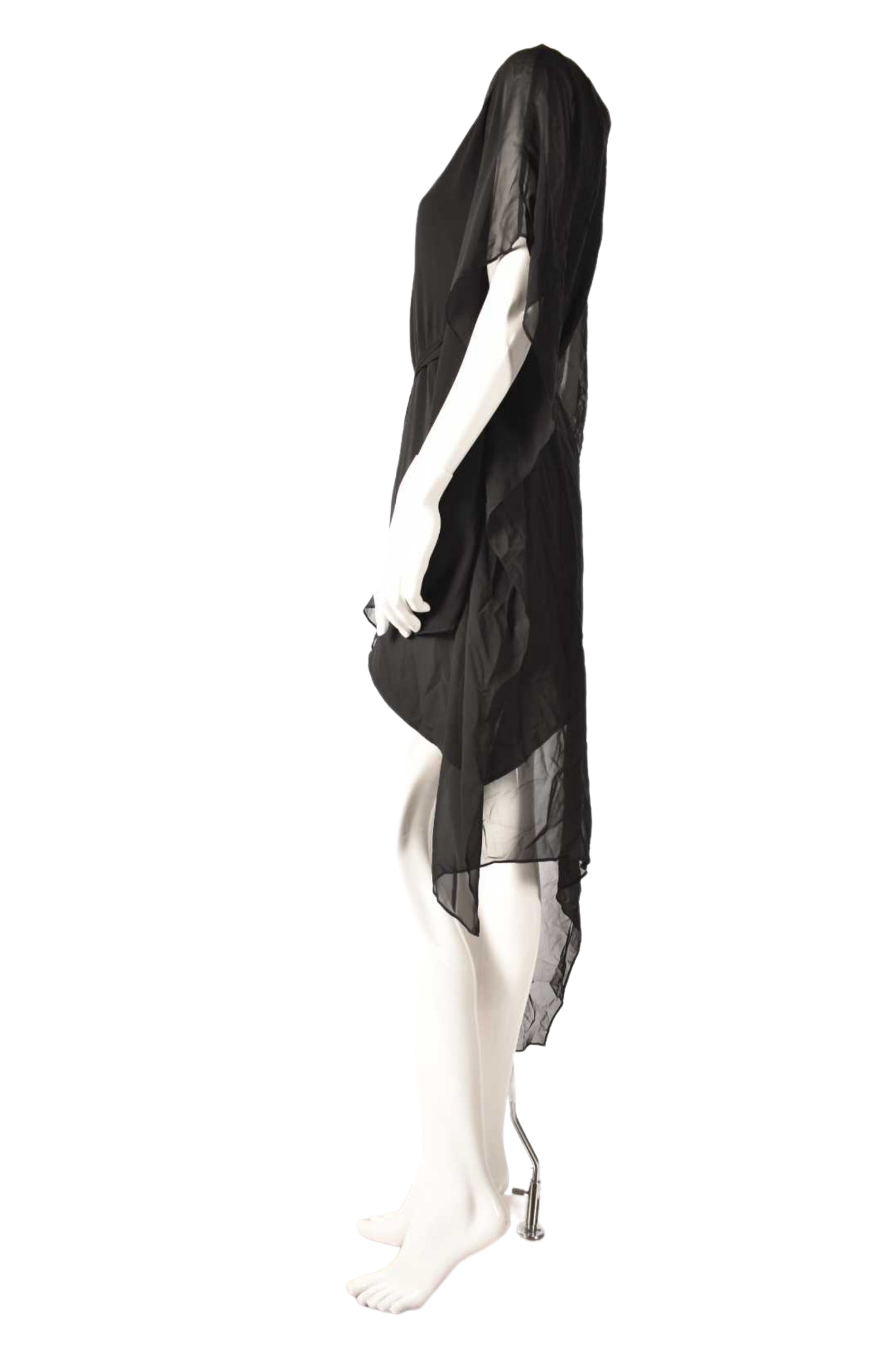 NWT BCBGMAXAZRIA Black Silk Asymmetrical Suzy Belted Slip Dress XS