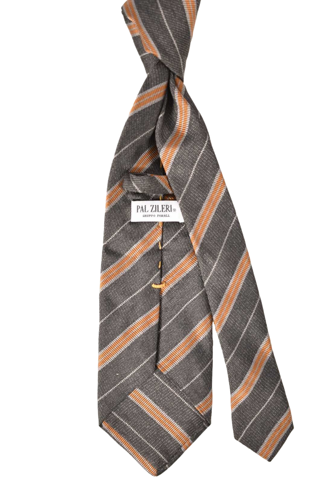 2000s Pal Zileri Grey Orange Stripe Silk Tie Italy