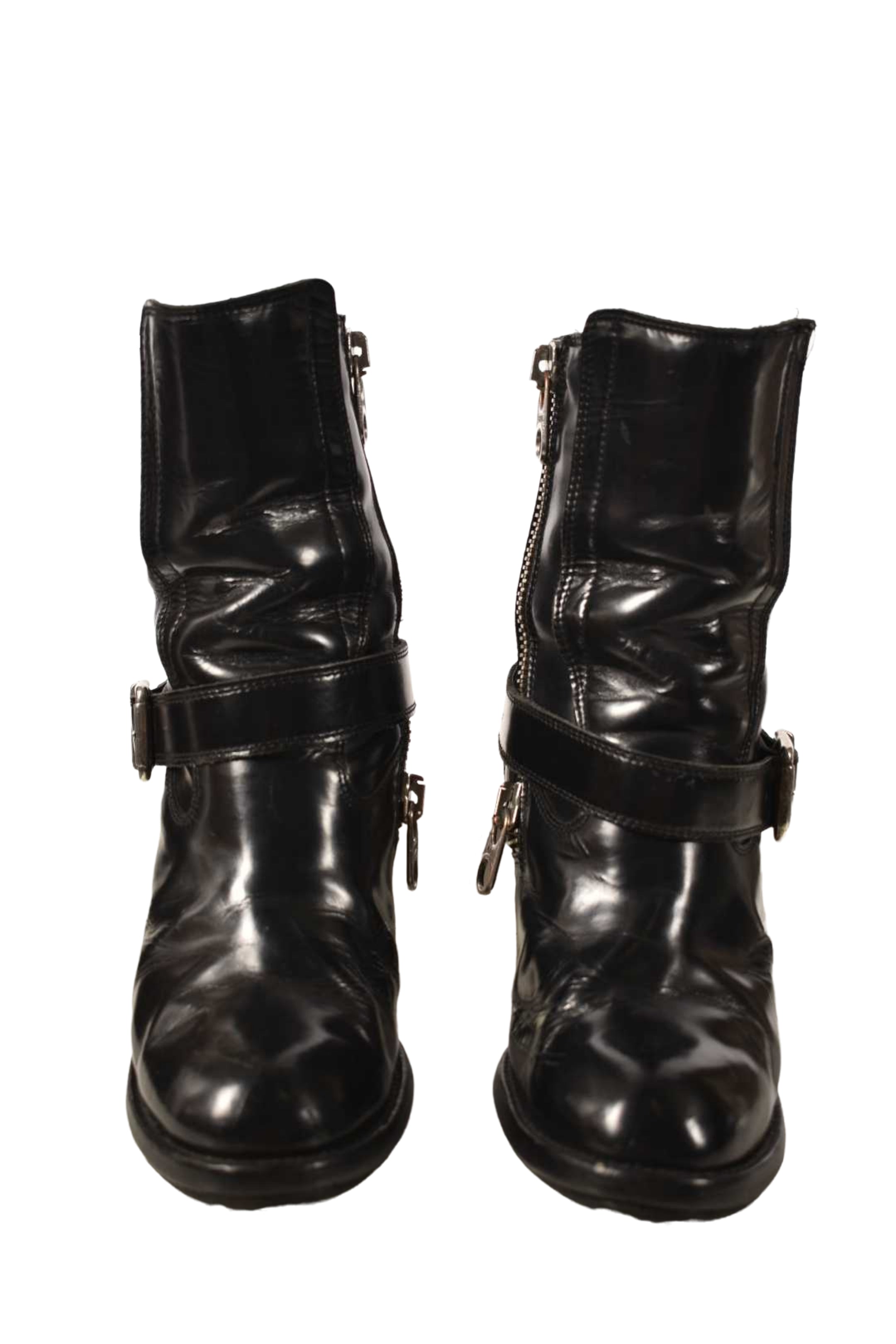 2010s CHLOE Black Leather Moto Heel Boots 38EU (8US) Italy