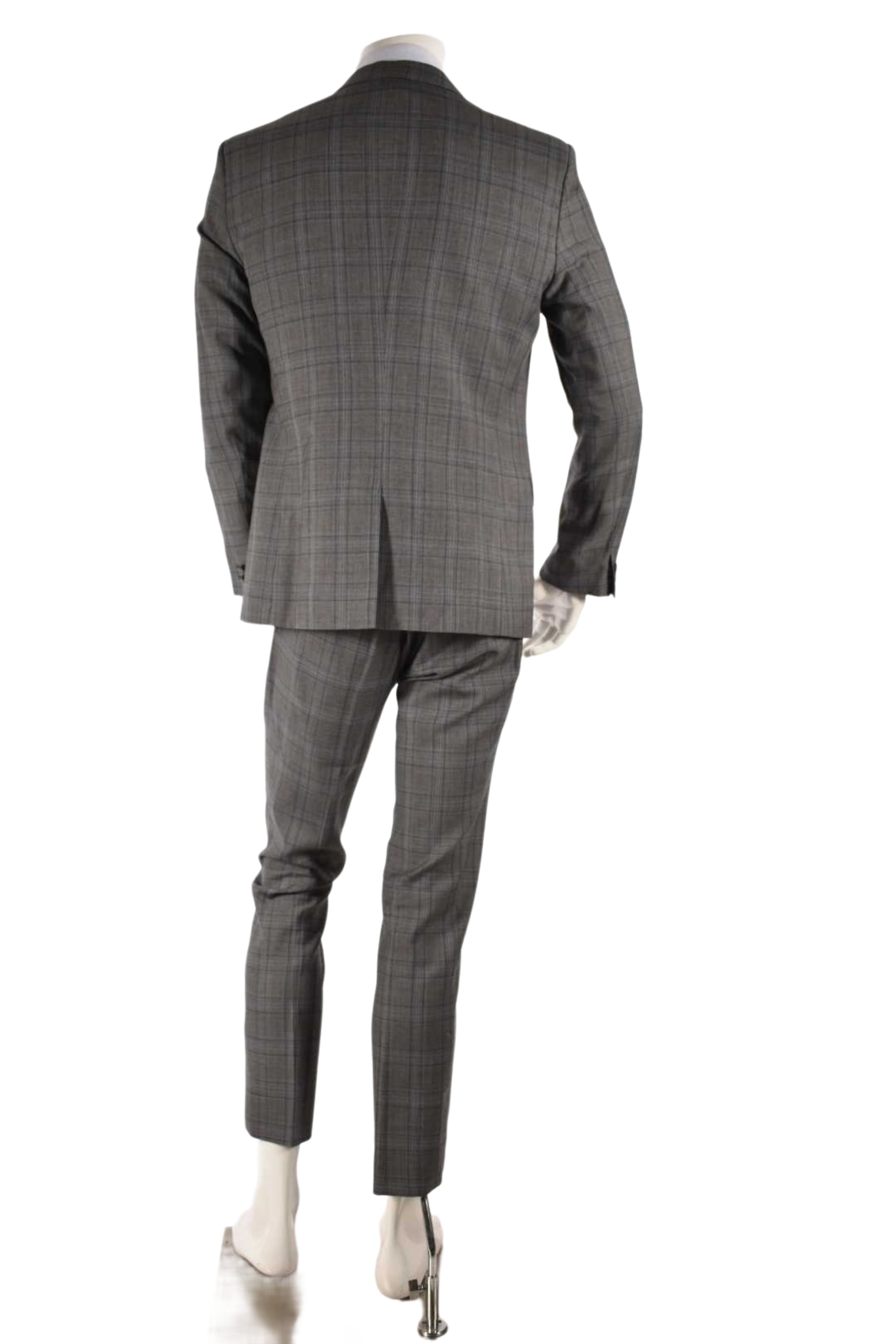 BURBERRY Grey Blue Prince of Wales Glen Check Wool Suit 52EU 42R Italy