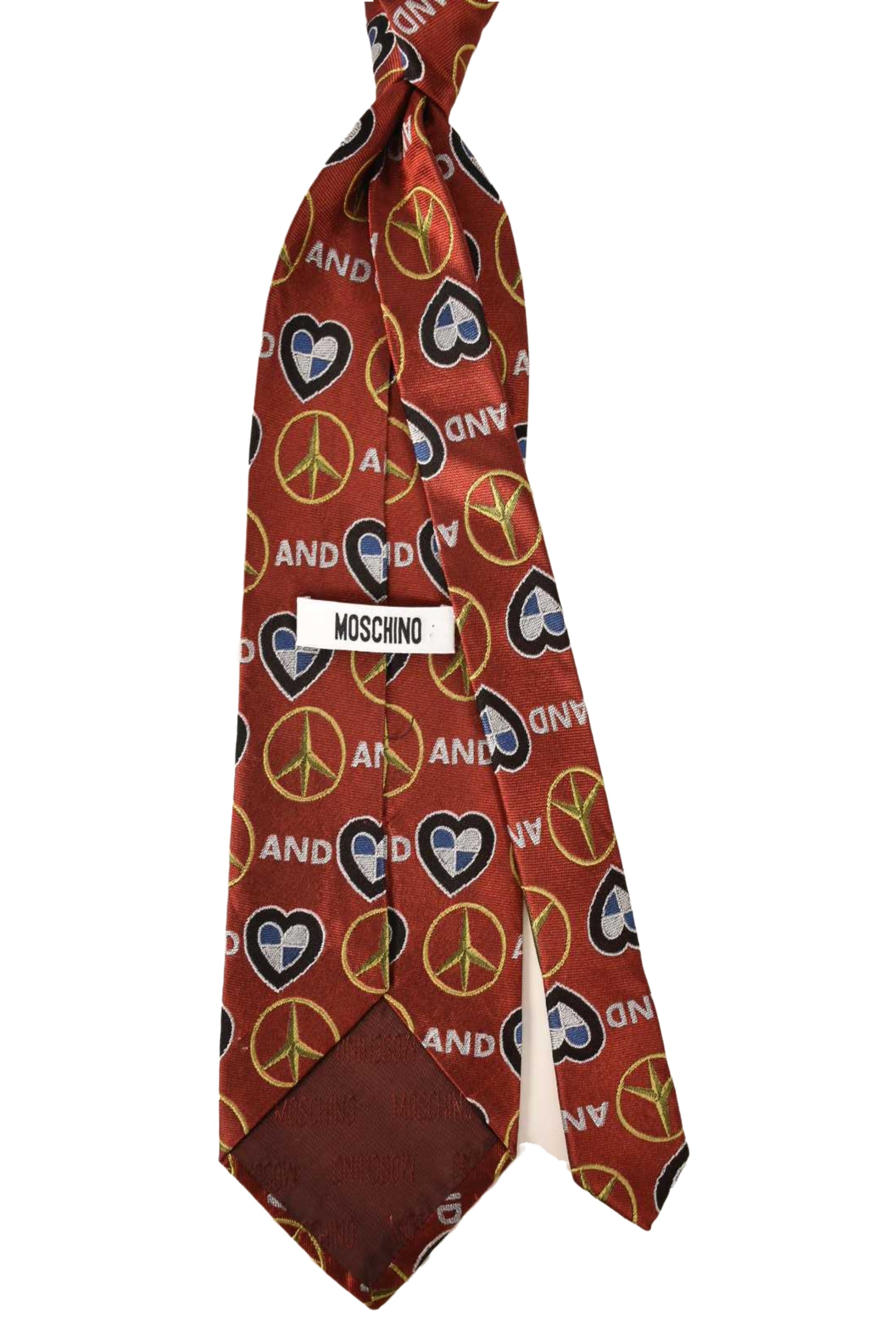 MOSCHINO Red Silk Peace & Love BMW Mercedes Tie Italy