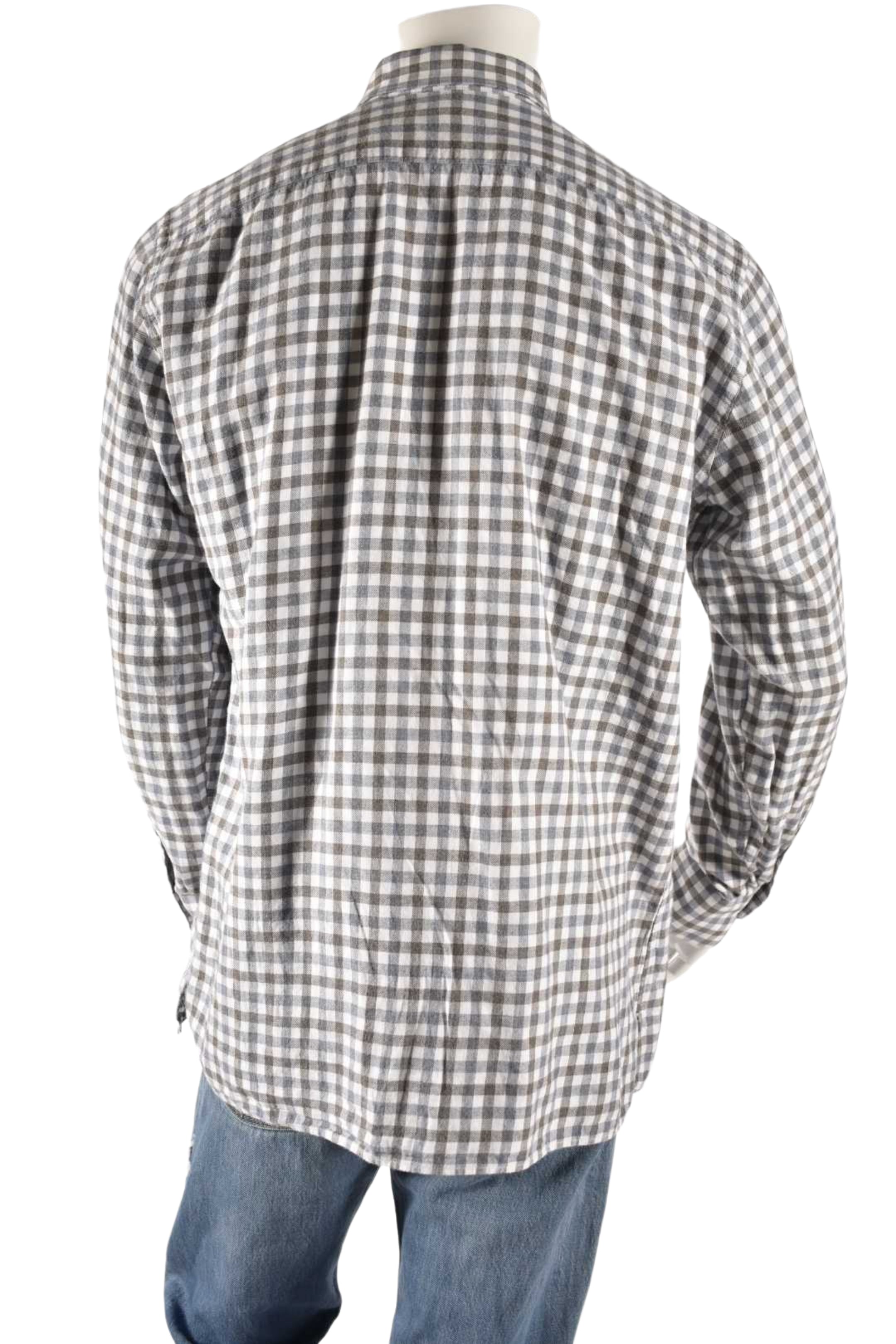 CANALI Grey Blue Check Brushed Cotton Casual Shirt Large