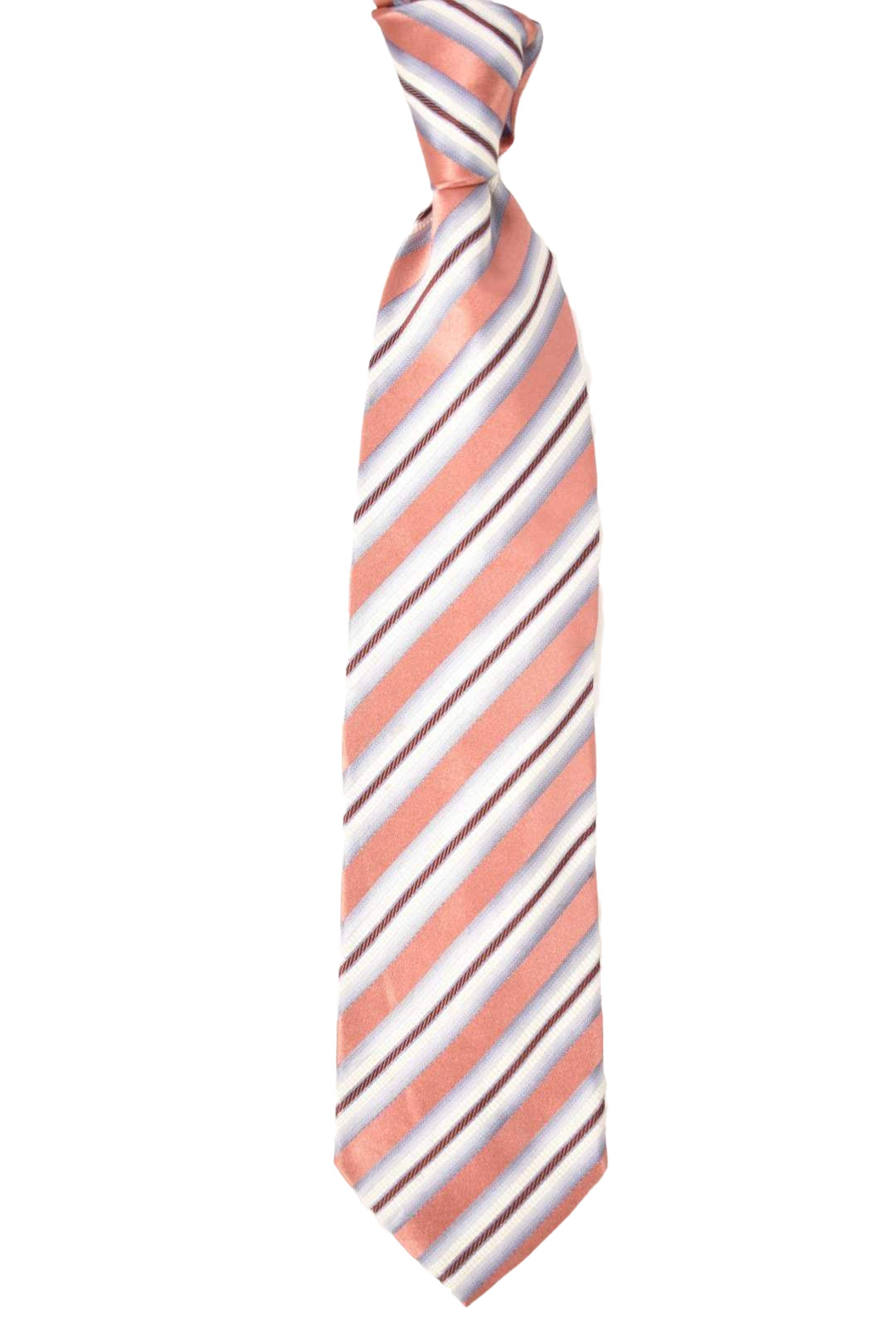 Ermenegildo Zegna Coral Pink & Blue Stripe Silk Tie Italy