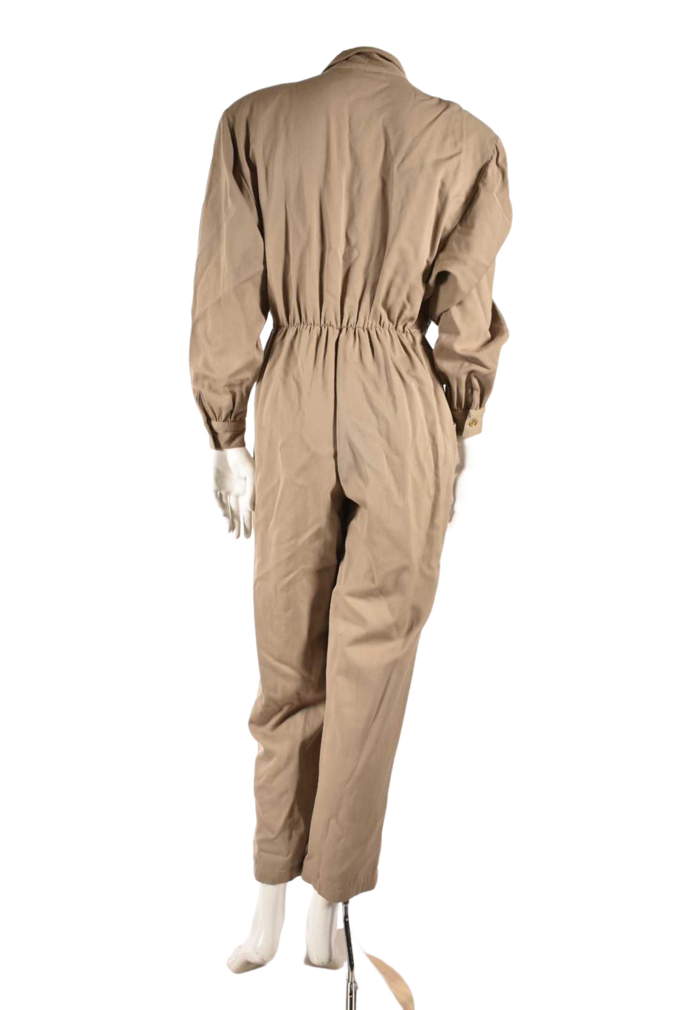 1980s BERGDORF GOODMAN Beige Tan Wool Mechanic Jumpsuit 12US USA